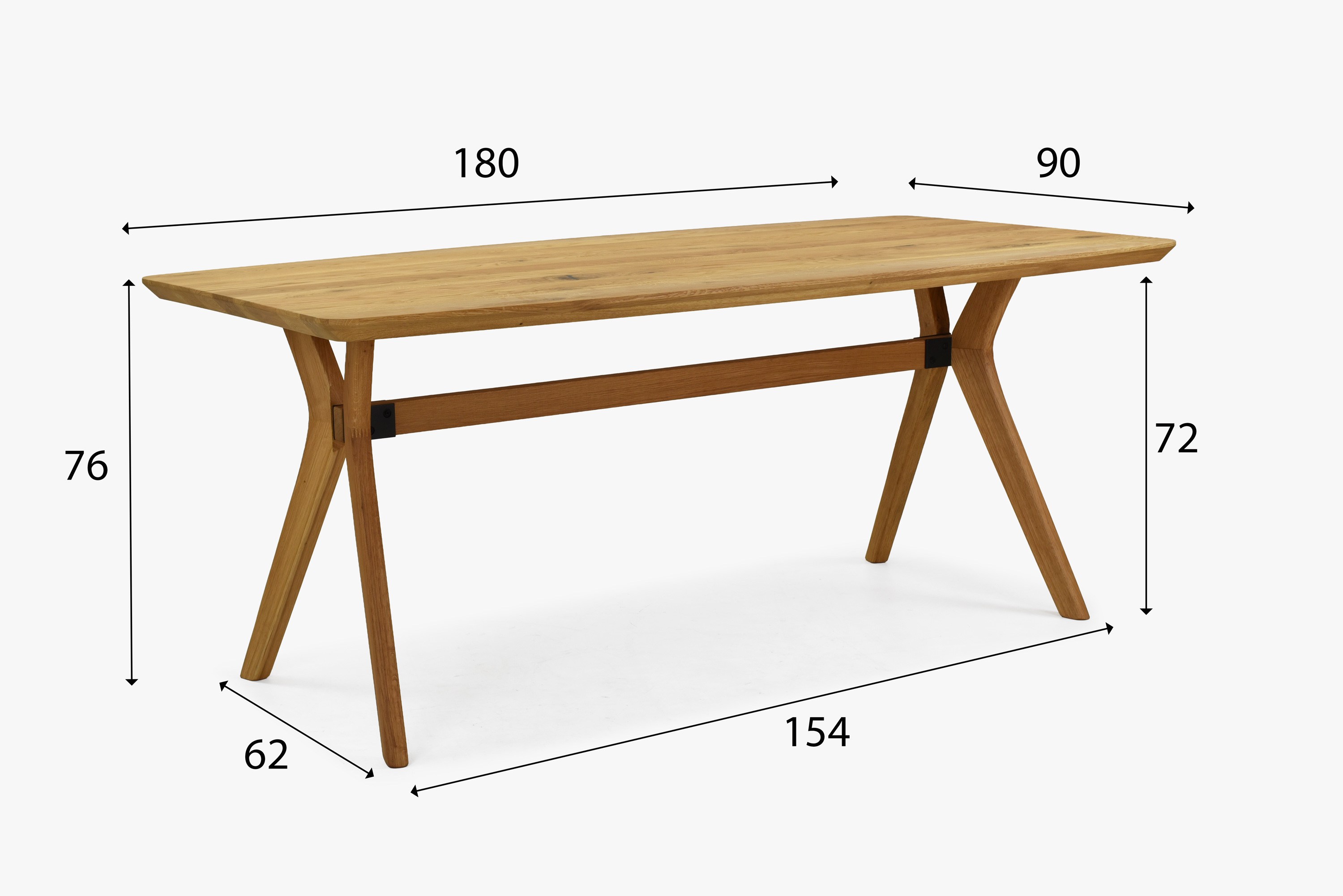 Detail des massiven Eichen-Esstischsets
