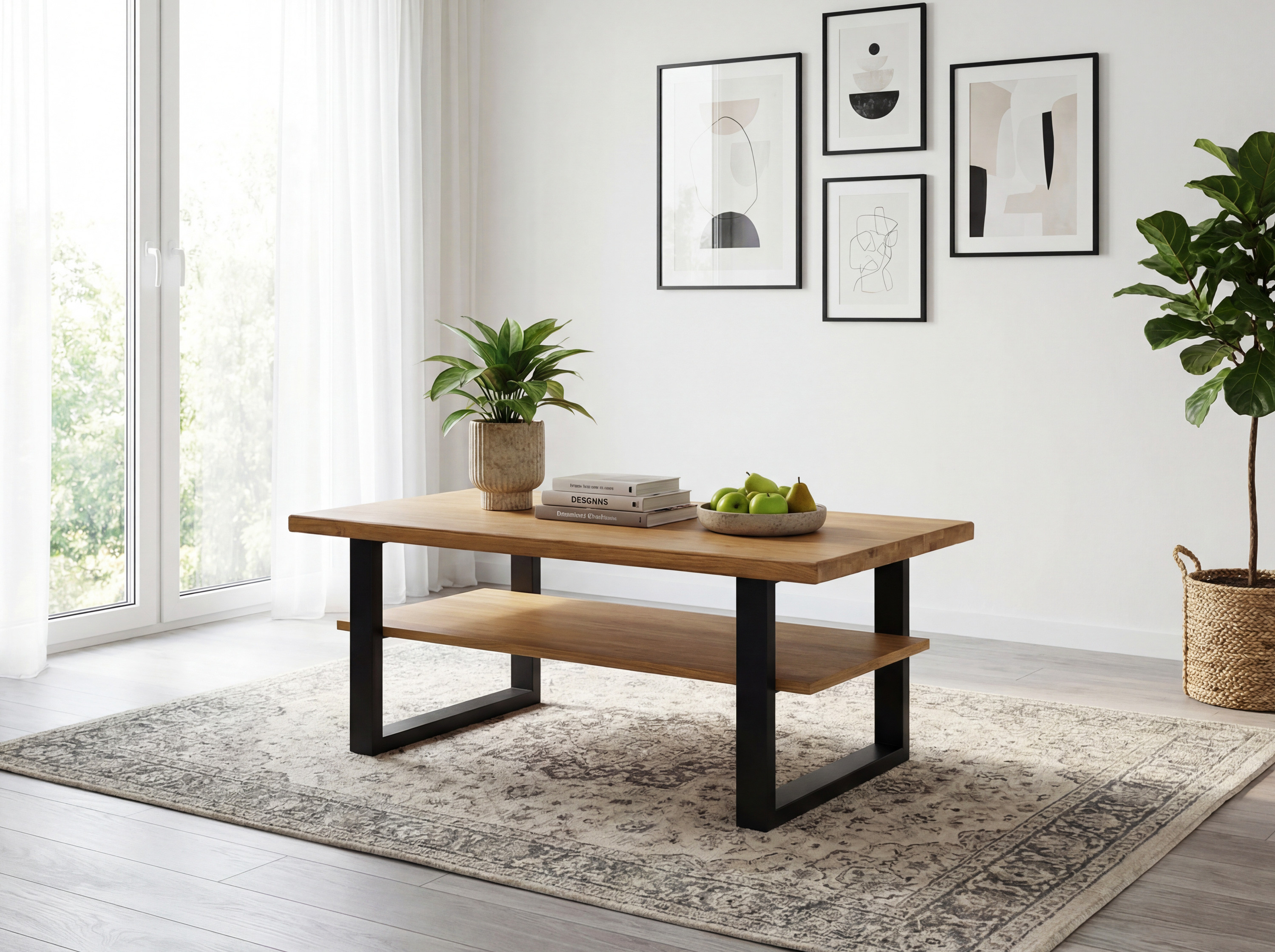 Dubový konferenčný stolík Martina s čiernymi kovovými nohami