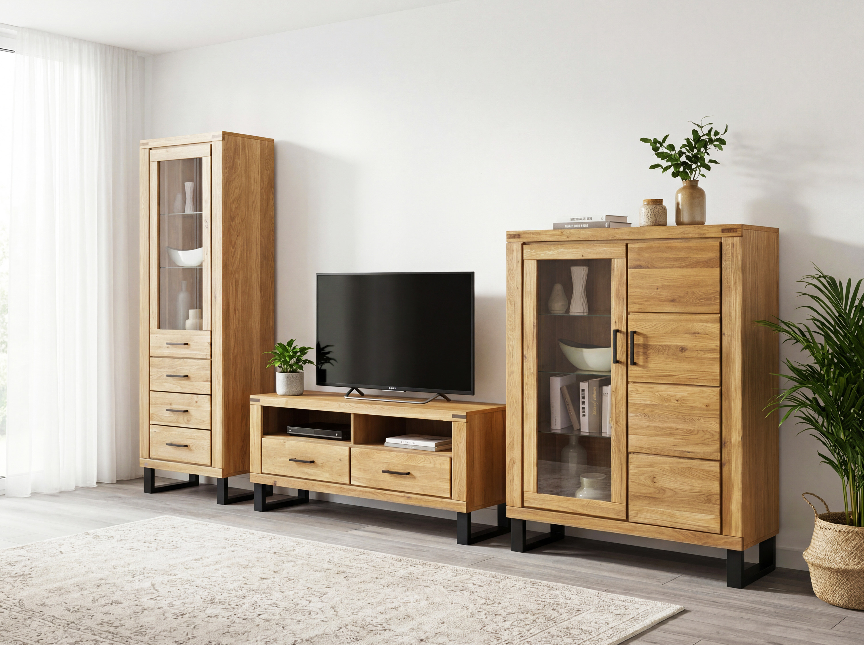 Eichenmöbel für das Wohnzimmer Martina – Set mit Vitrinen