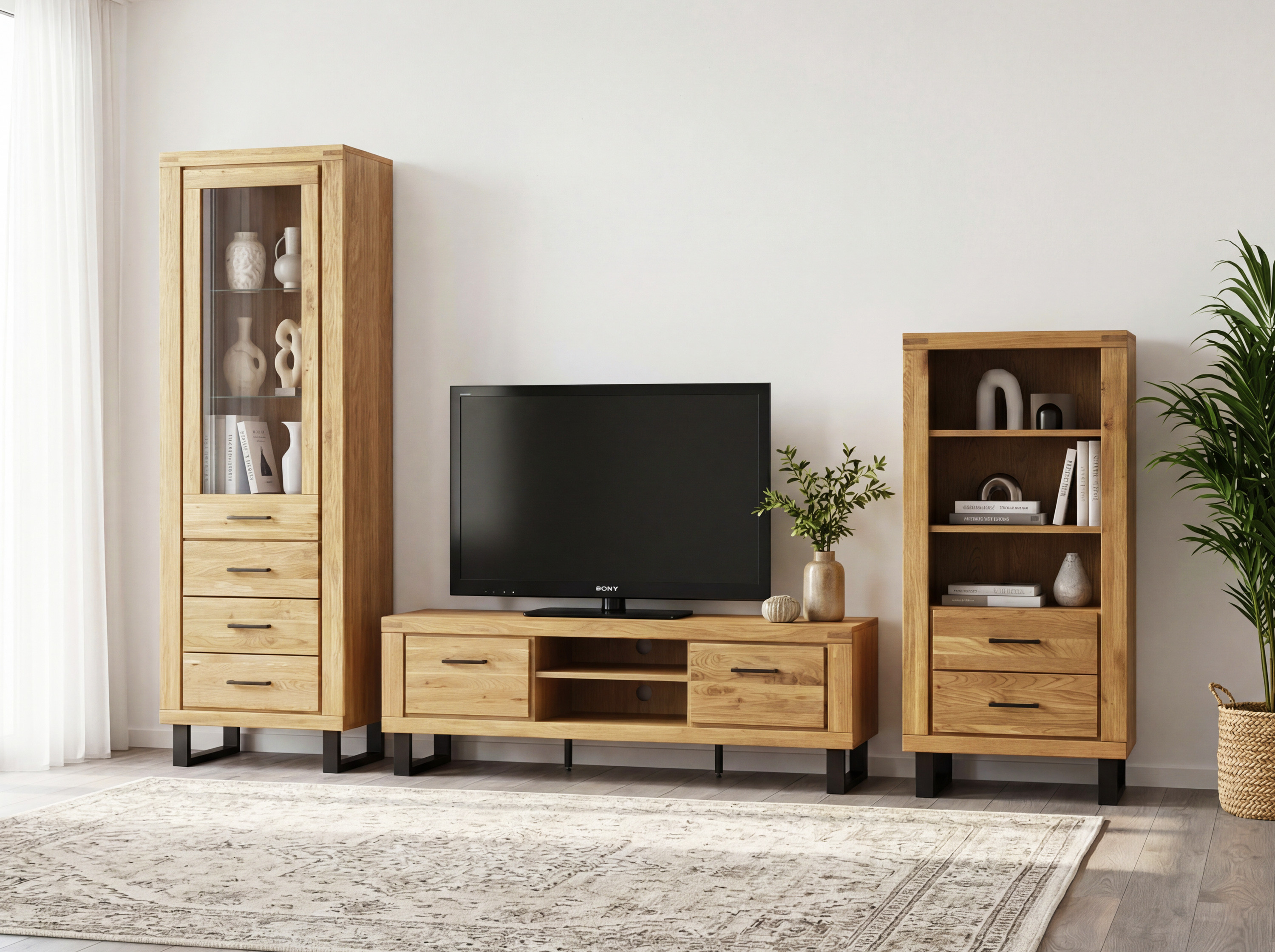 Wohnwand Martina Eiche – Abmessungen der einzelnen Teile