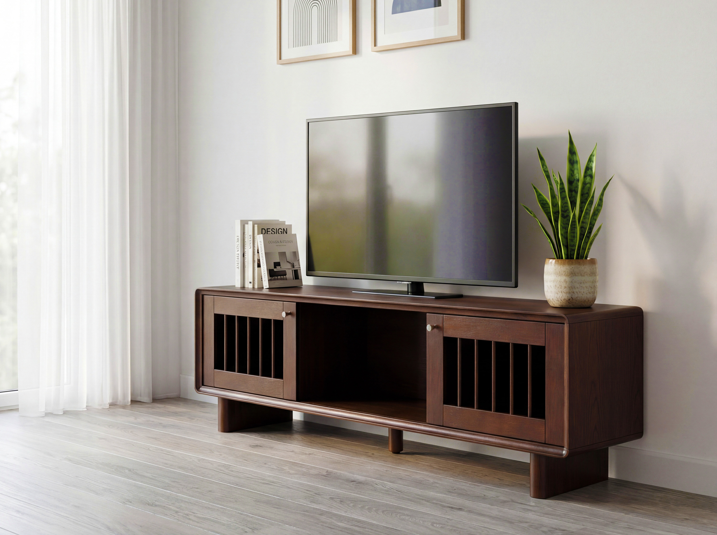 Designos TV-állvány Koper tolóajtókkal dió színben