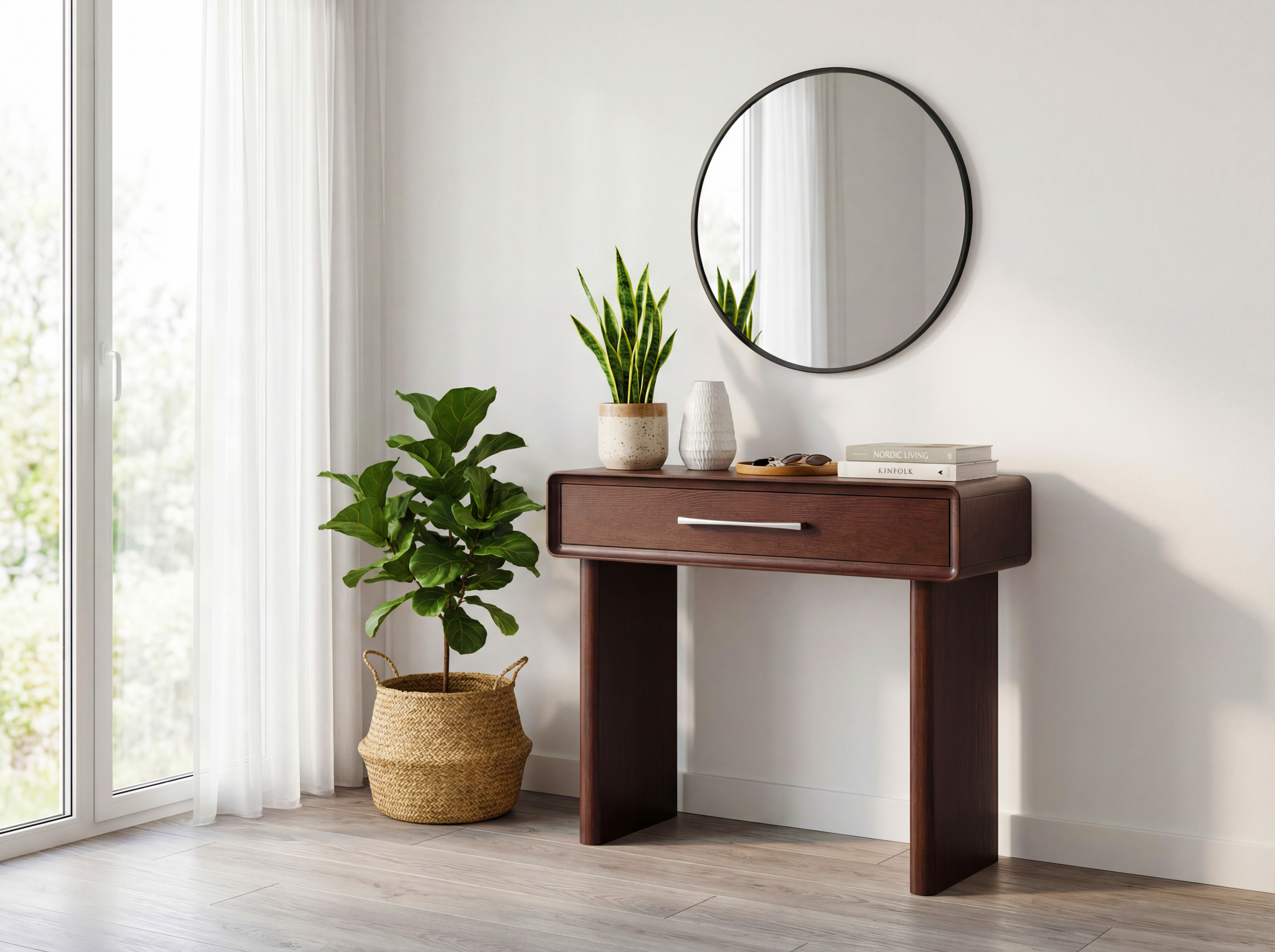 Design konzolasztal Koper fiókkal dió színben