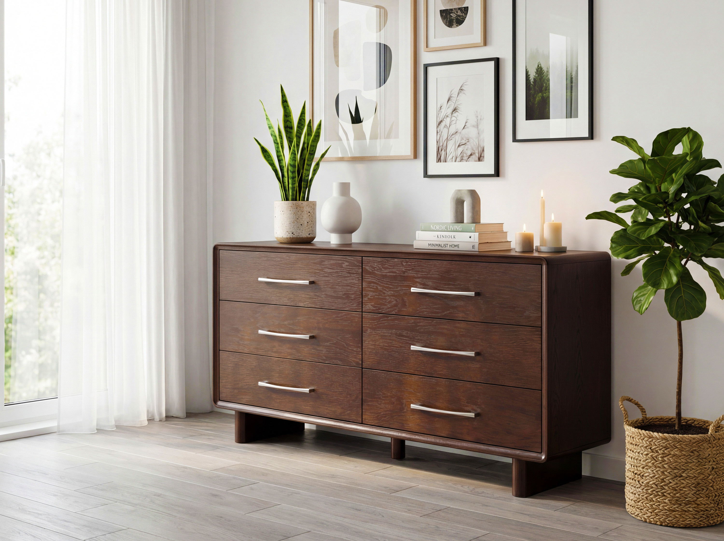 Design komód Koper 6 fiókkal, dió színben