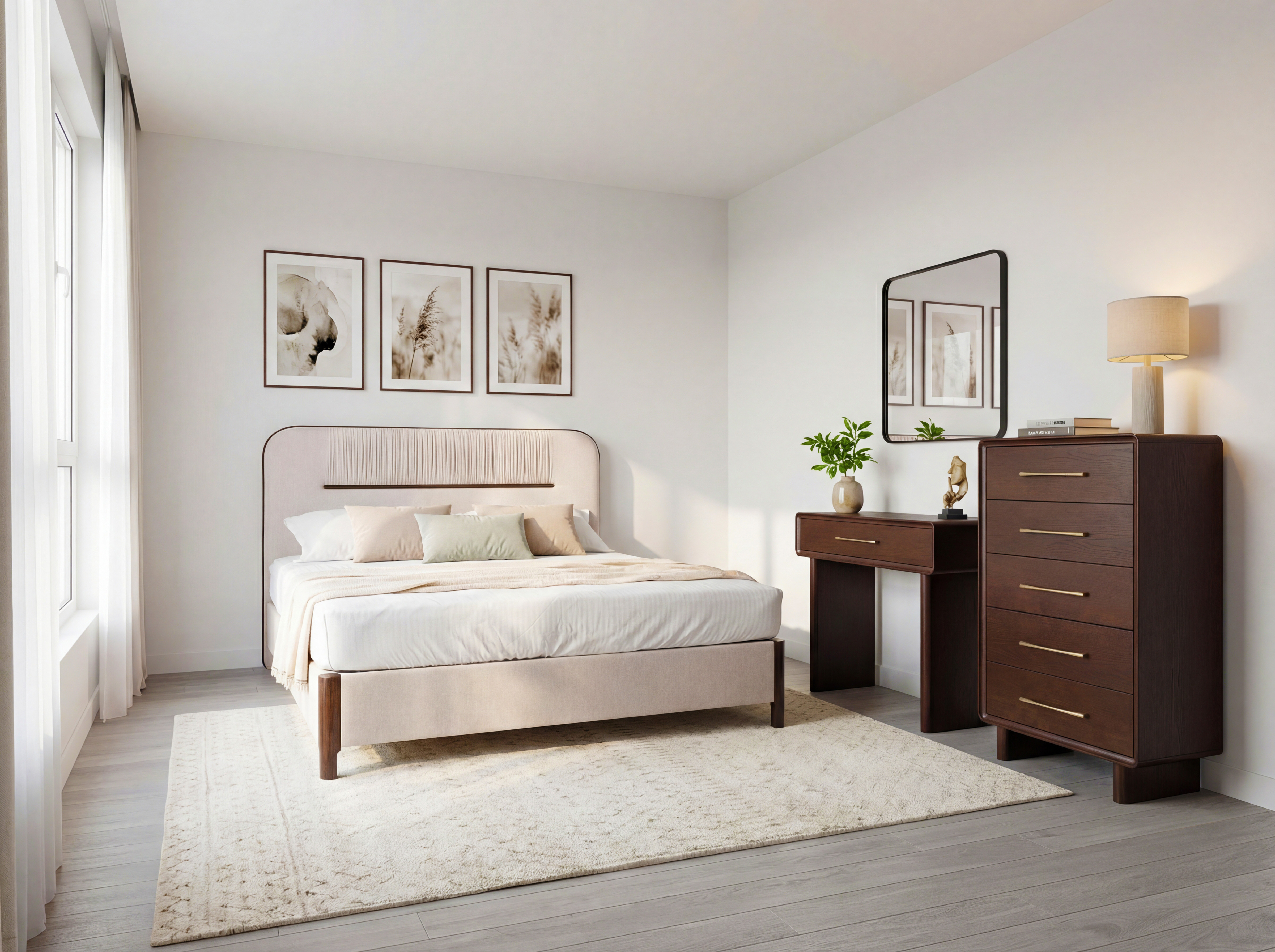 Magas Koper komód dió színben, 5 fiókkal – részlet a kidolgozásról