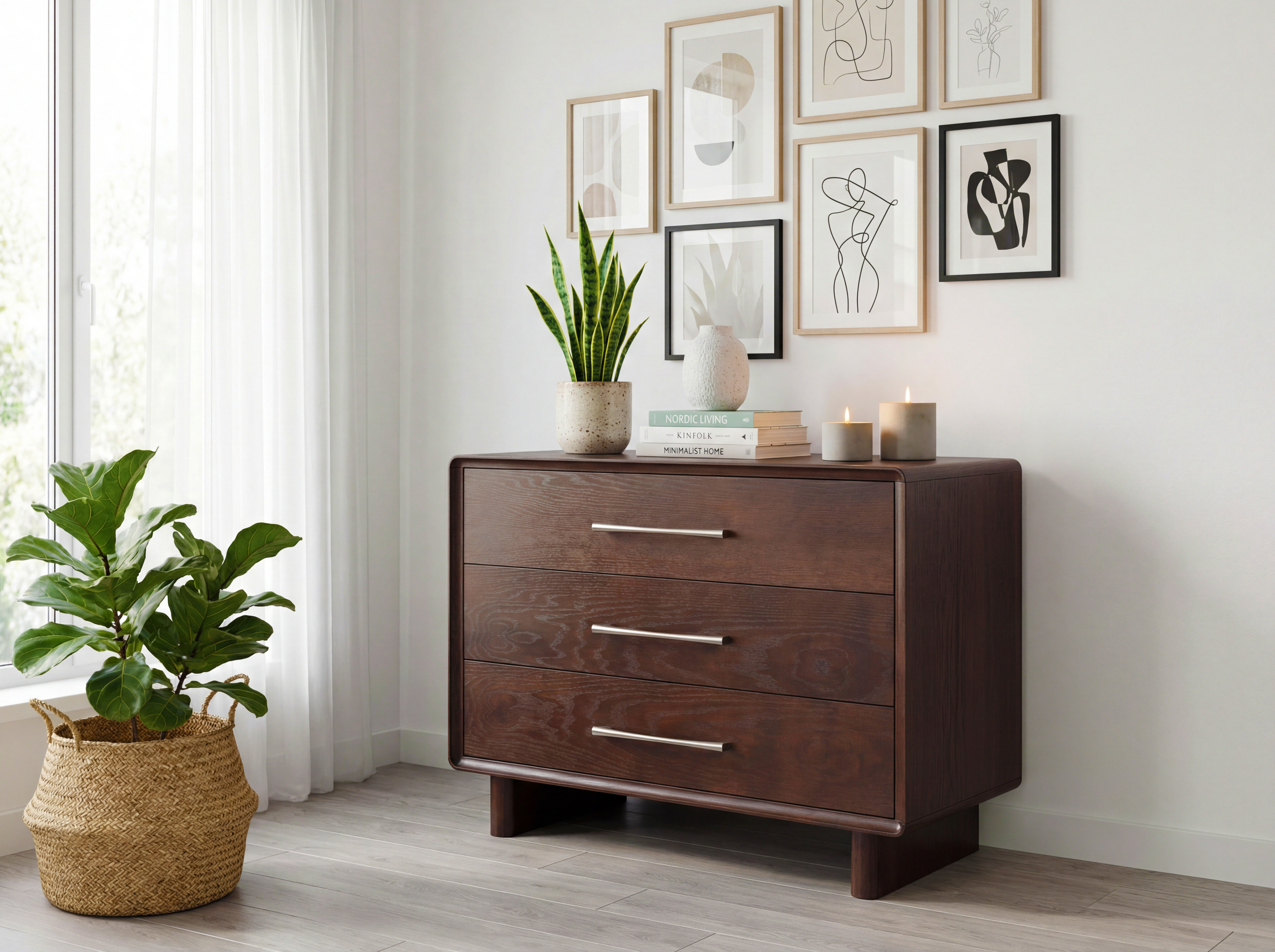 Design komód Koper 3 fiókkal, dió színben