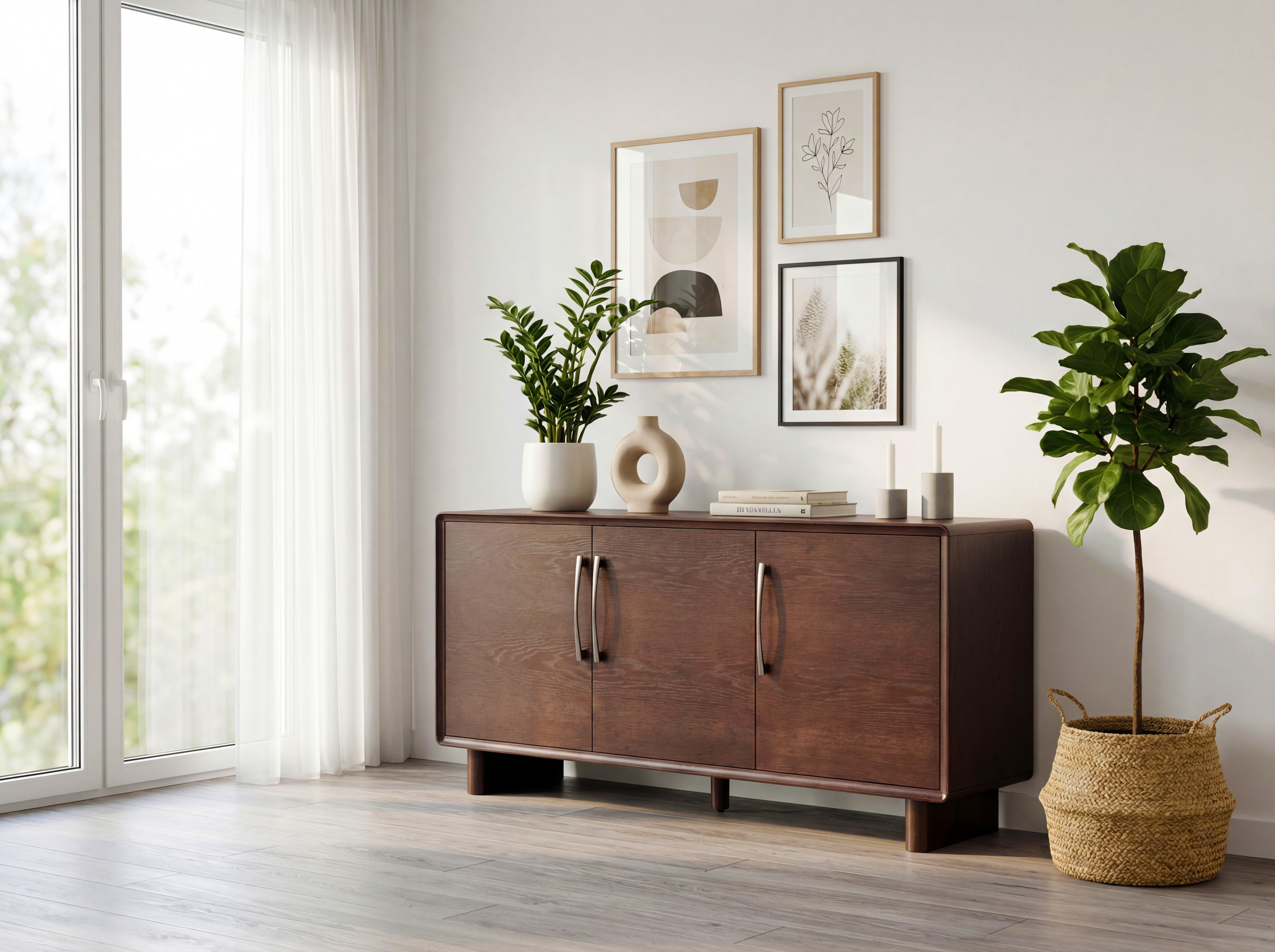 Drehtürige Design-Kommode Koper in Nussbaumfarbe