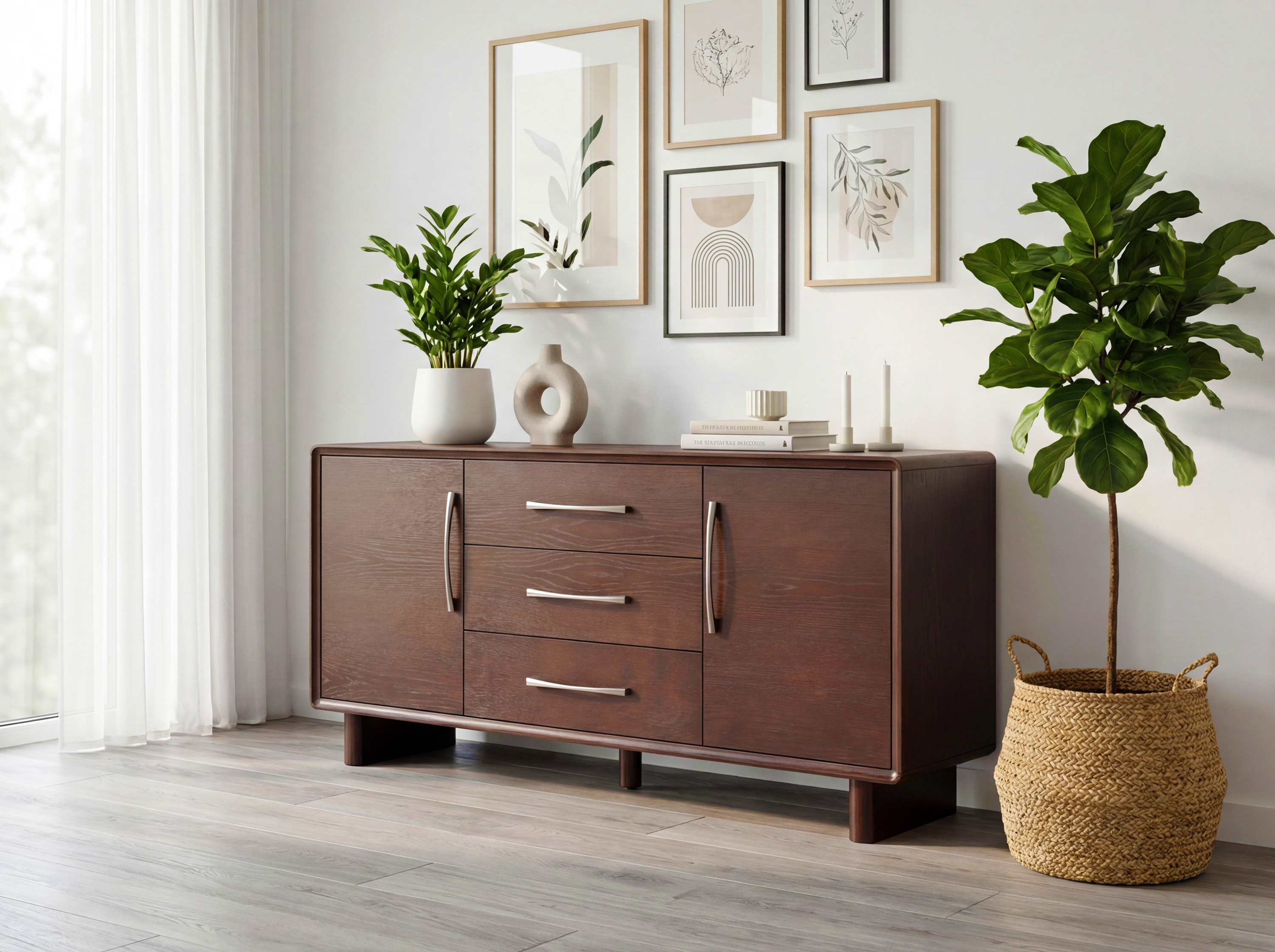 Koper design komód ajtókkal és 3 fiókkal dió színben