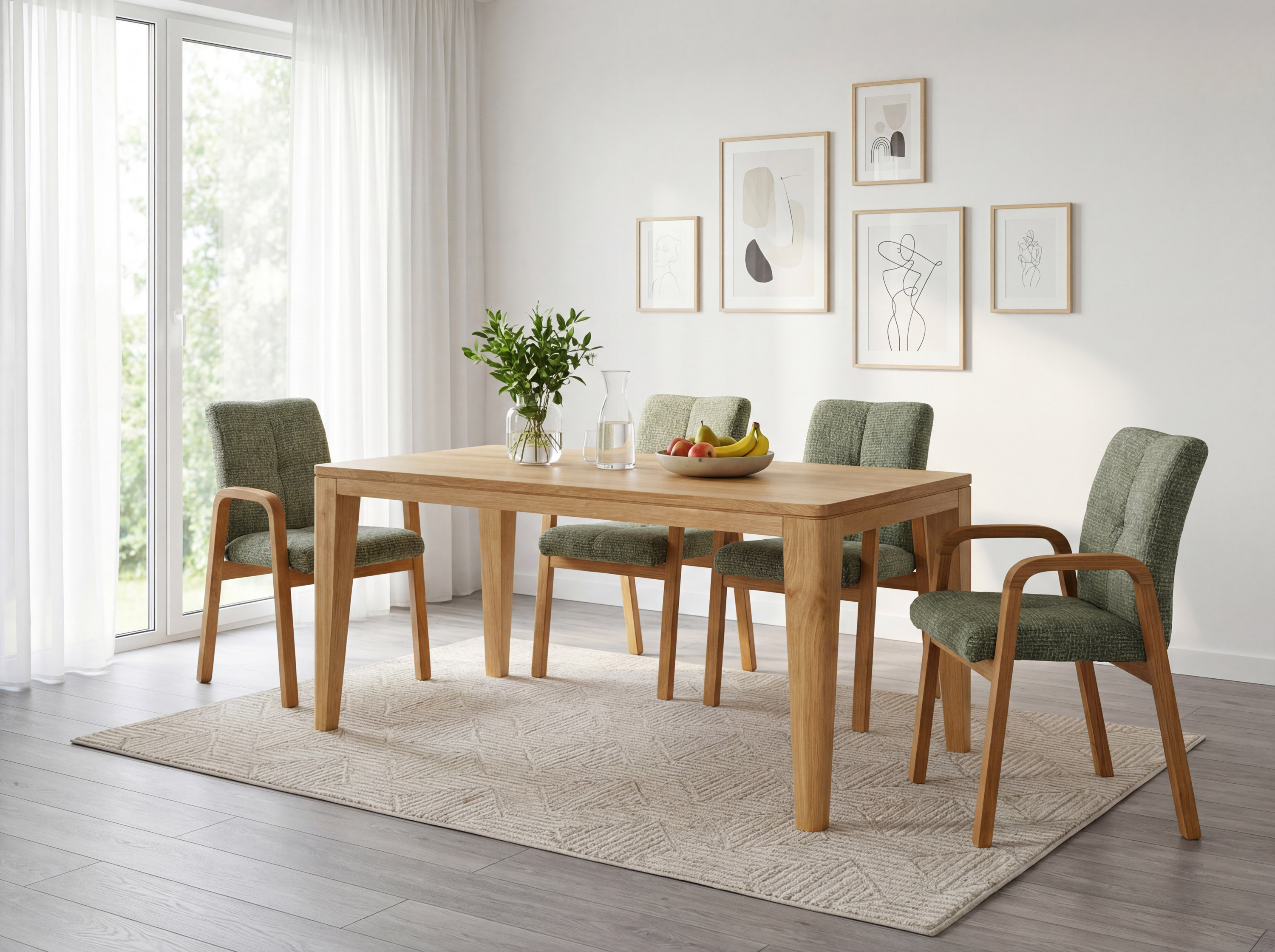 Detail der Polsterung und Armlehnen des Eichenstuhls Ori