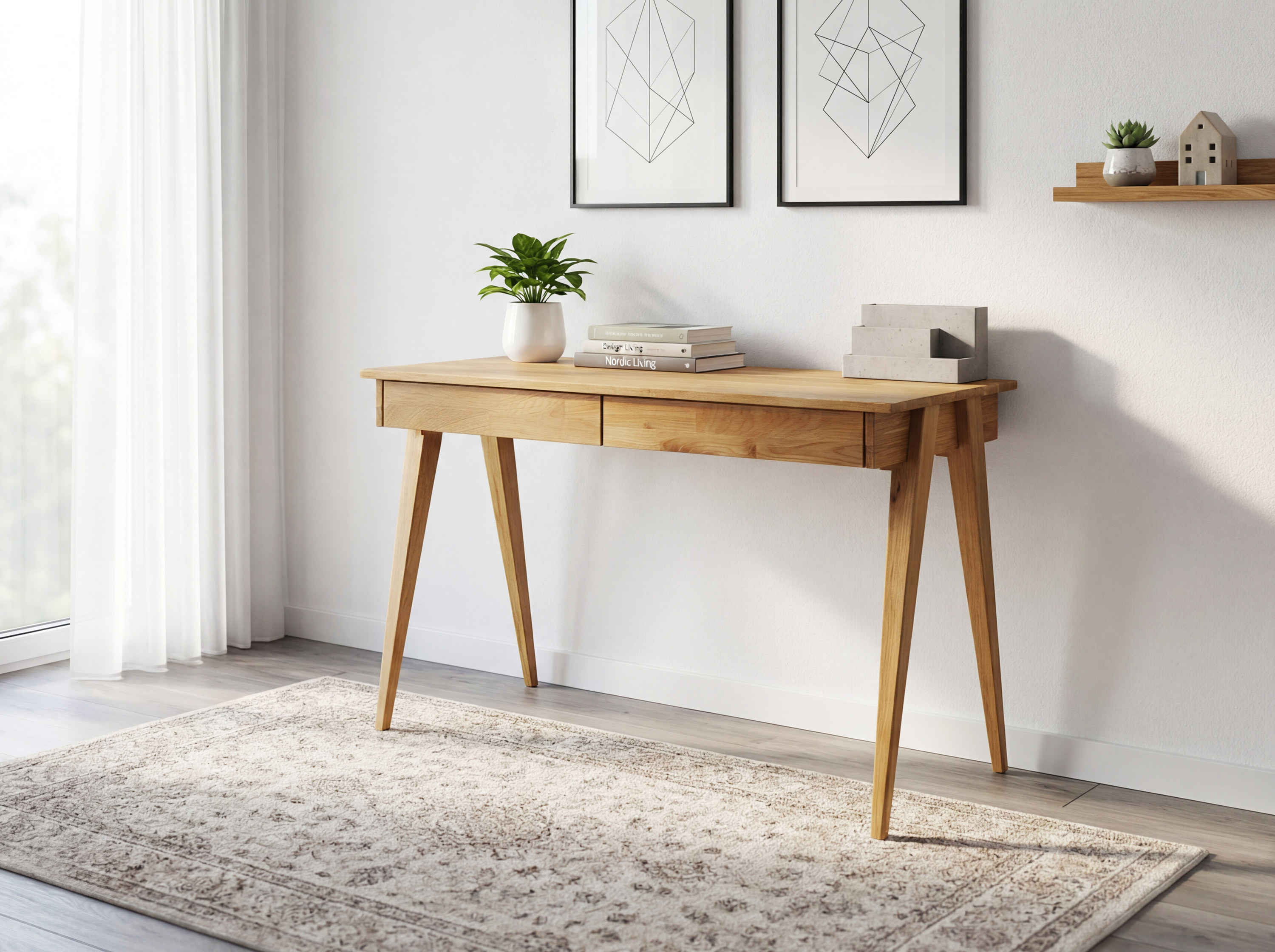 Pc stolík z dubového dreva model katovice s dvoma šuplíkmi