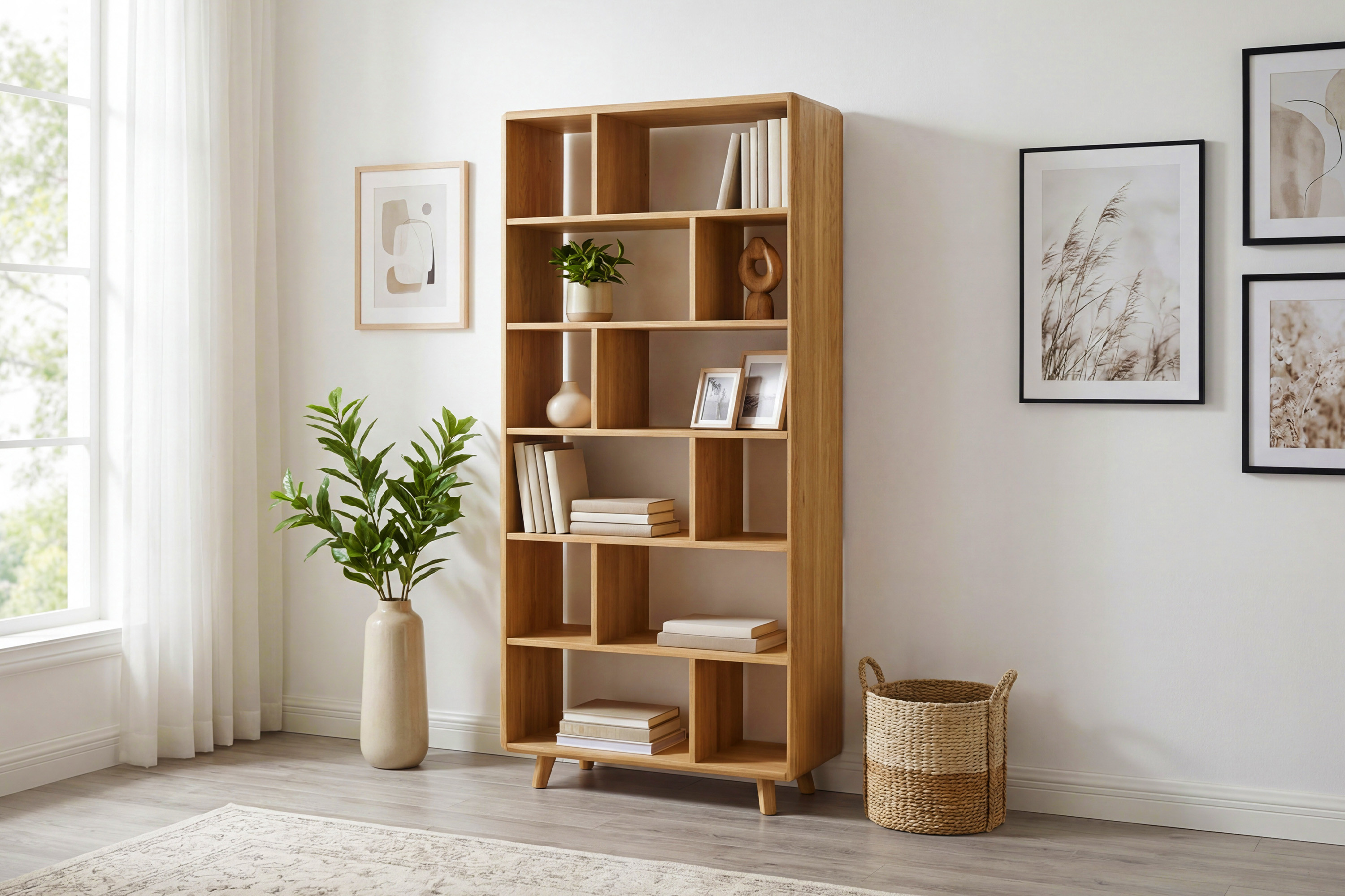 Eichenregal in der Farbe Natur-Eiche auf Füßen