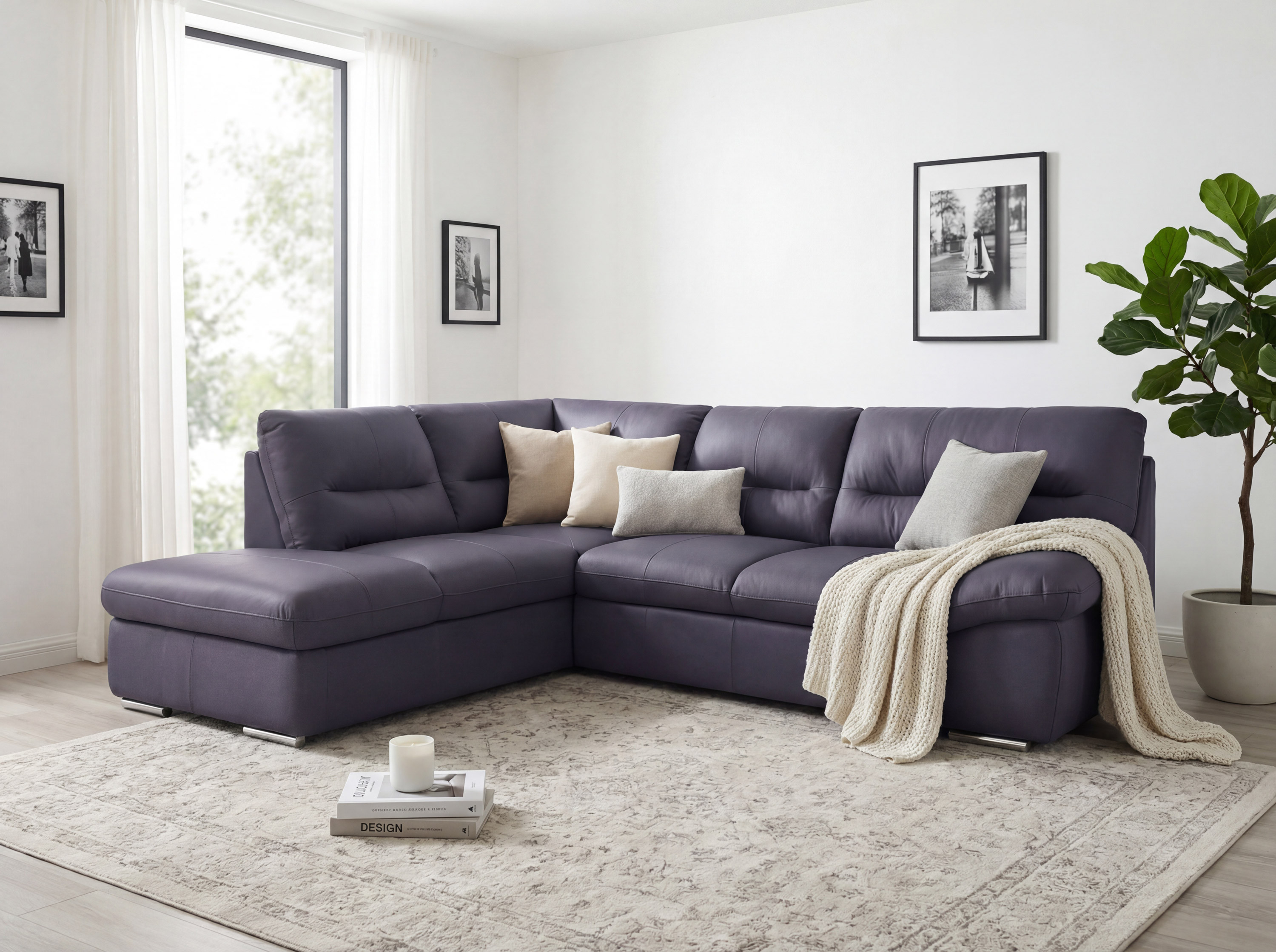 Rohová sedacia súprava - pravá koža navy