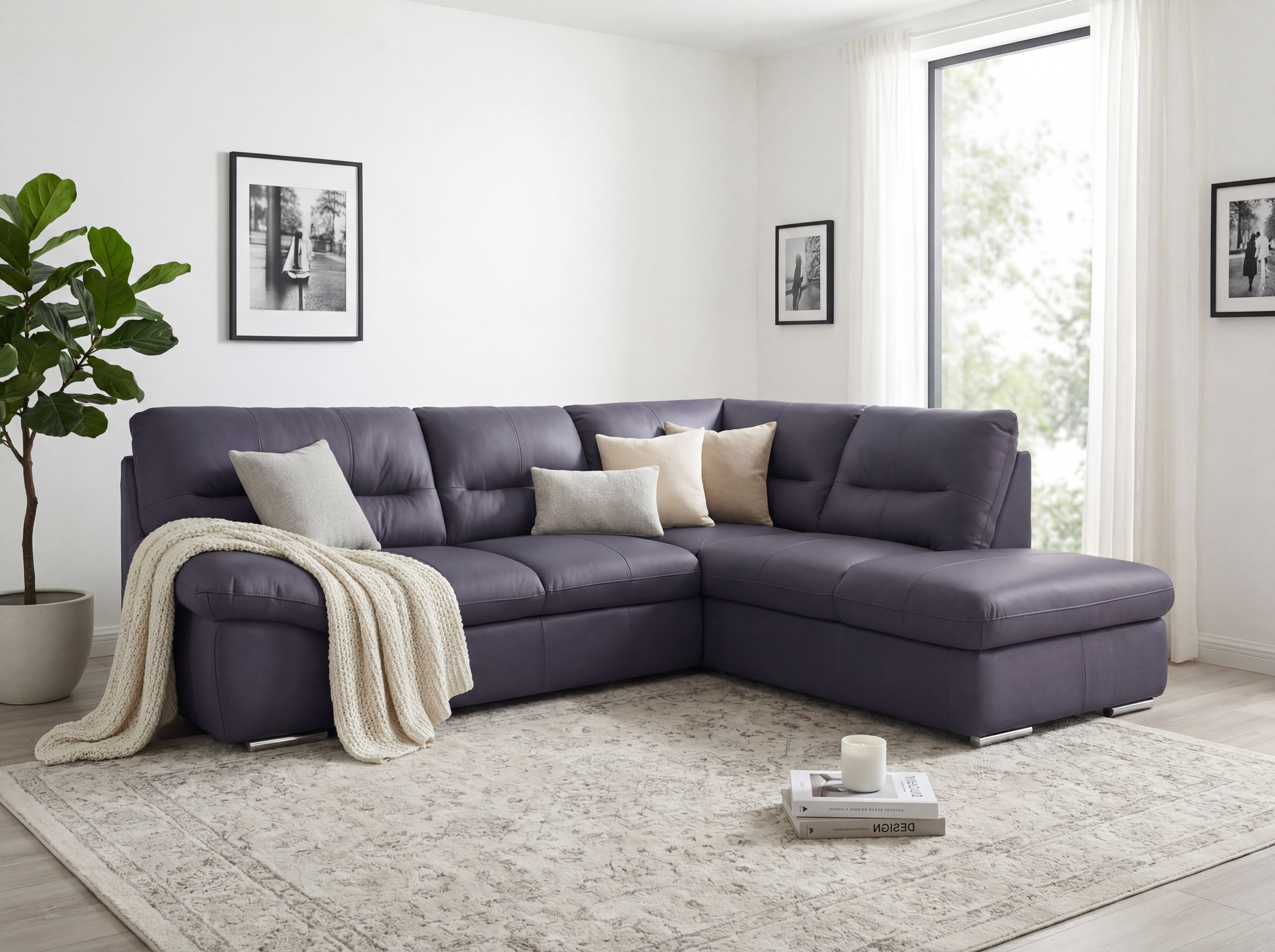 Eck-Sitzgarnitur - echtes Leder Navy