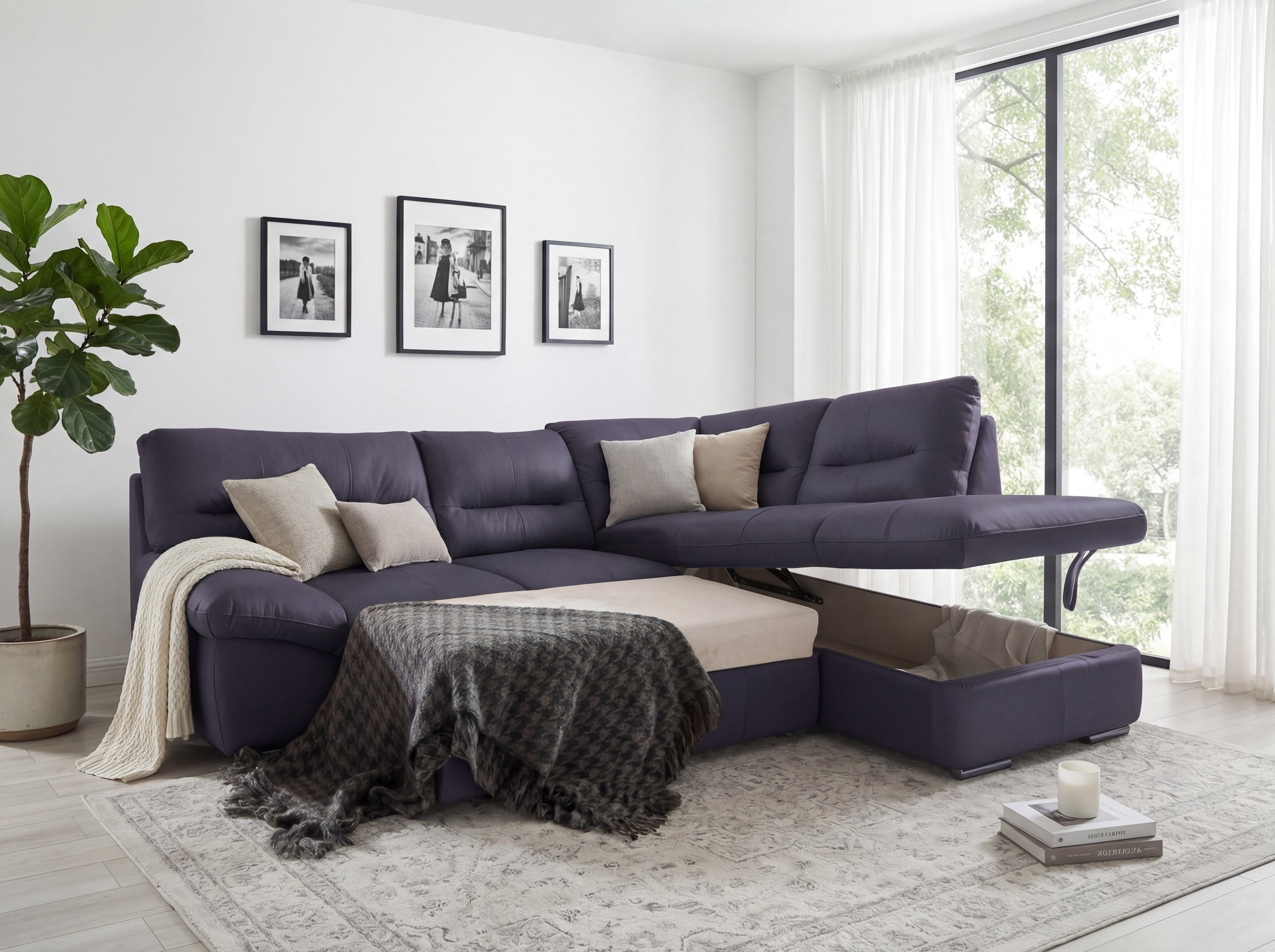 Eck-Sitzgarnitur - echtes Leder Navy