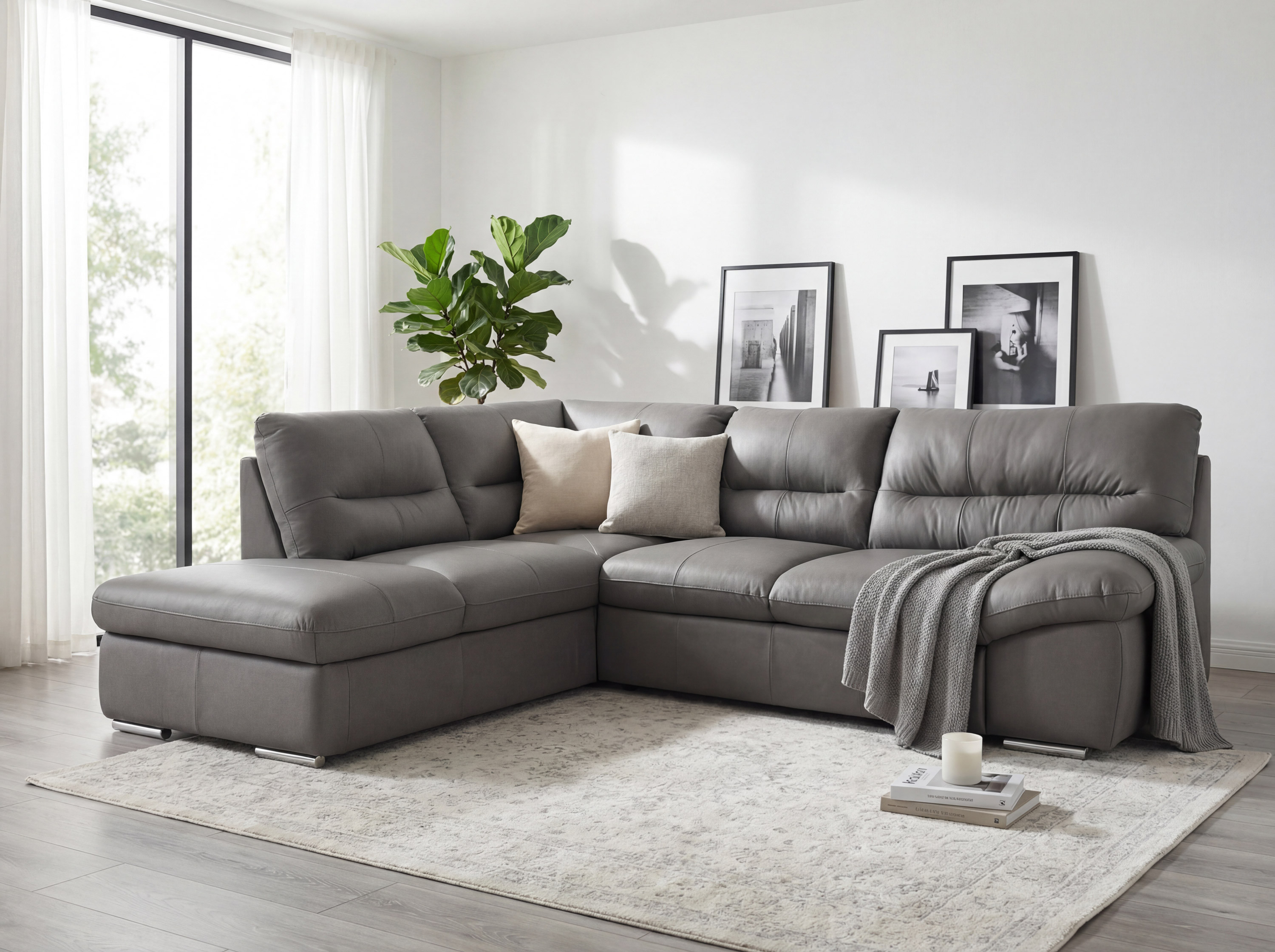 Rohová sedacia súprava - pravá koža stone