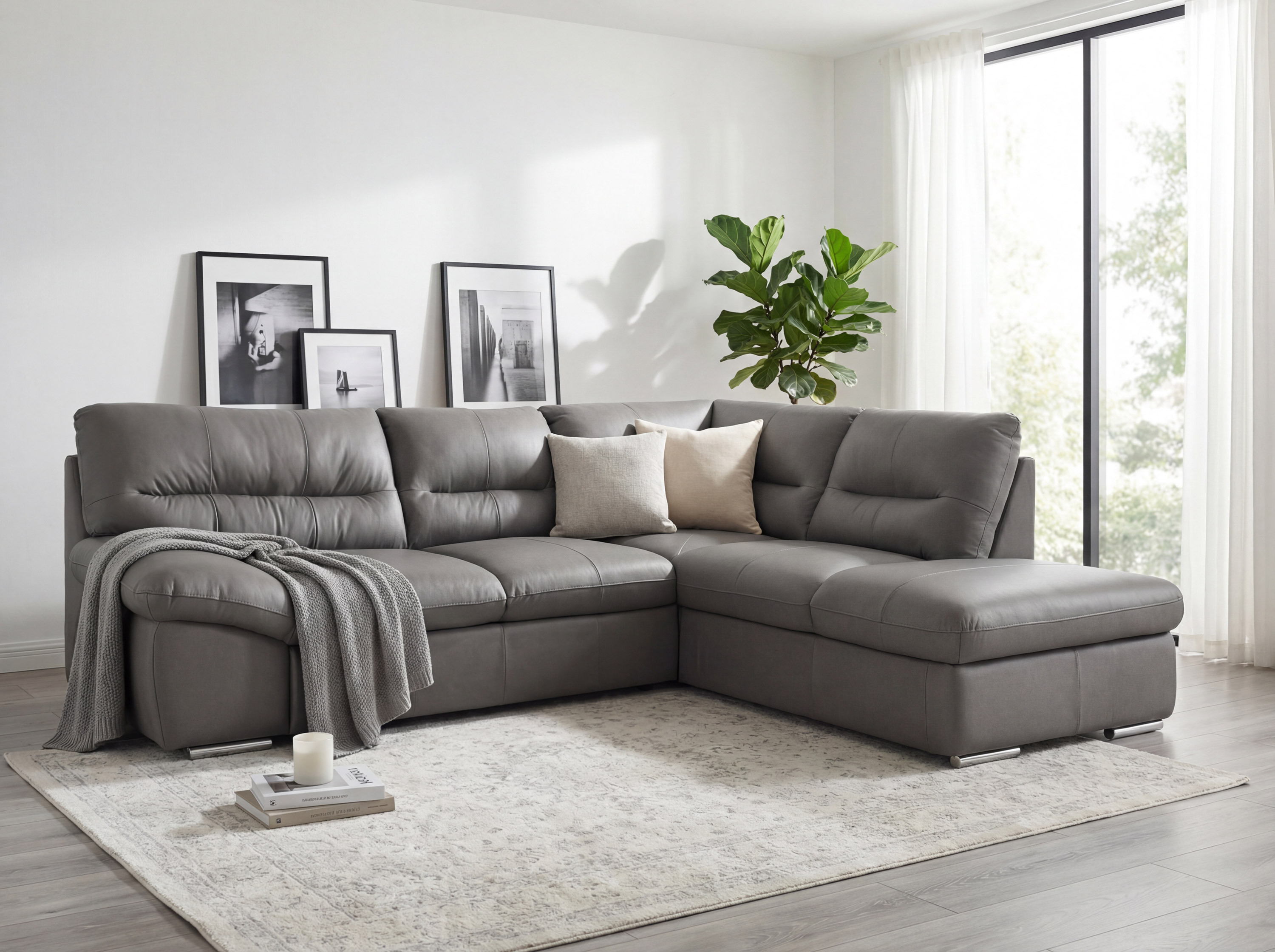 Rohová sedacia súprava - pravá koža stone