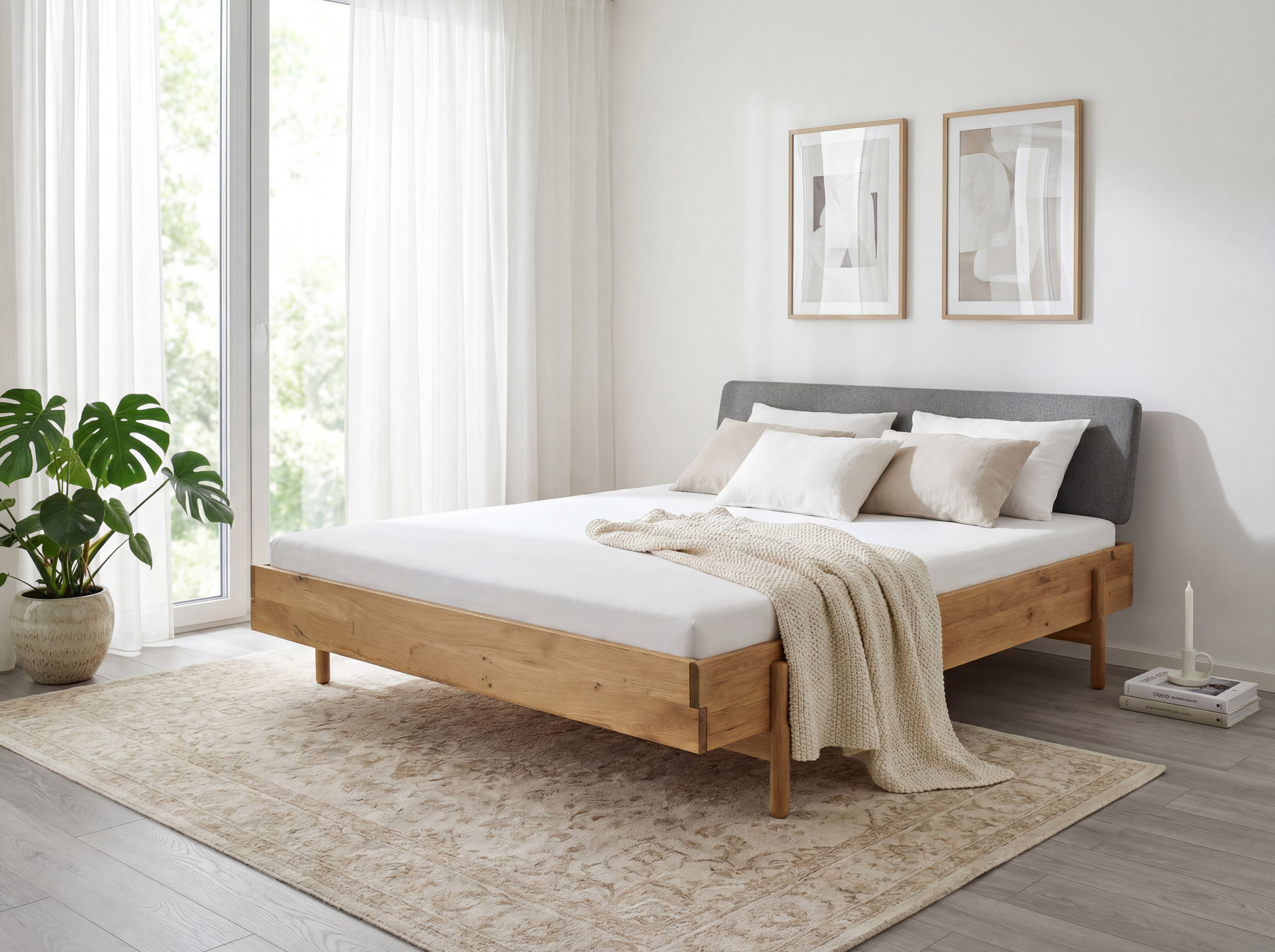 Eichenbett Satvar im skandinavischen Stil 180x200 cm auf Füßen