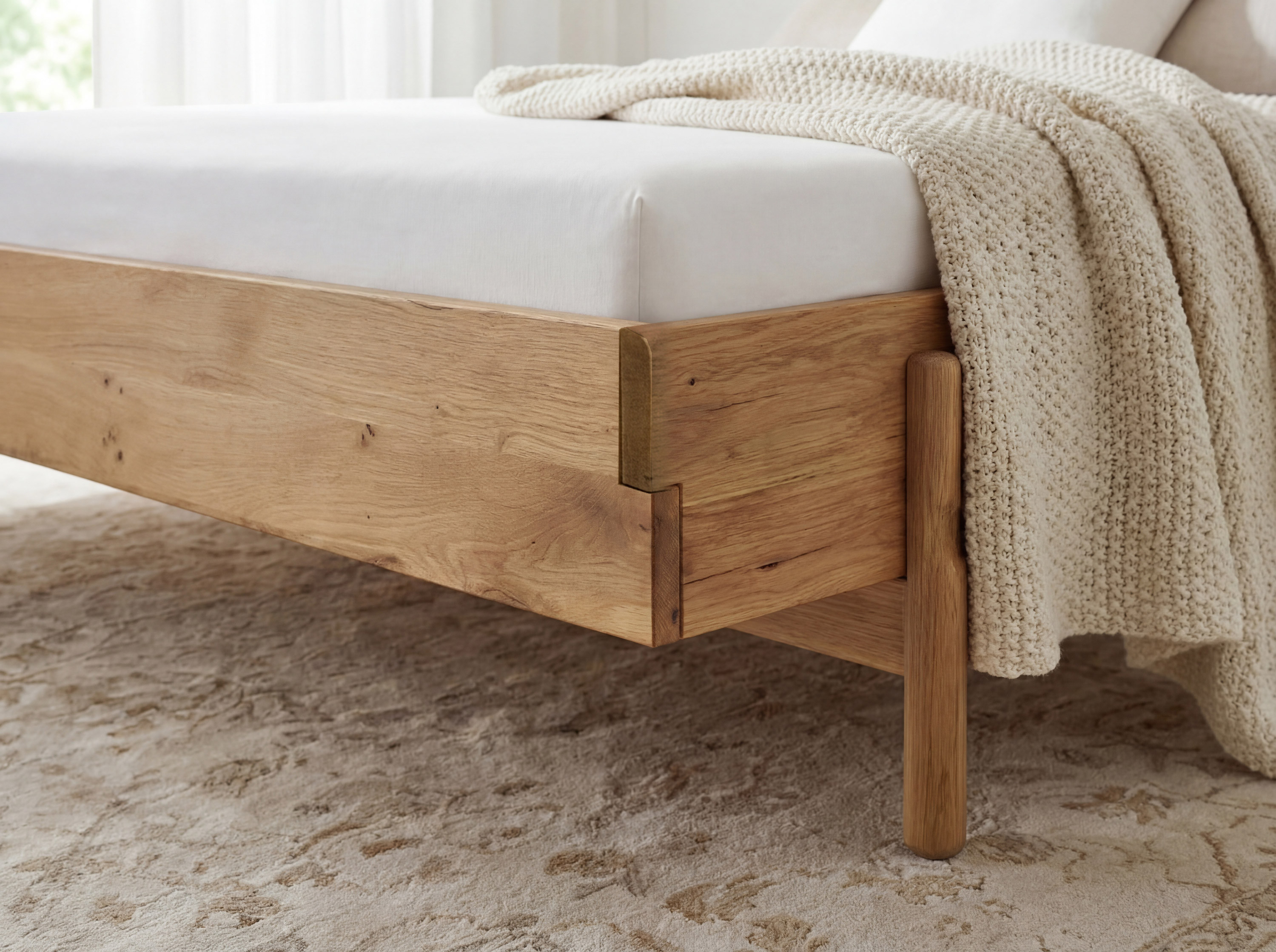 Eichenbett Satvar 180x200 cm – Bettmaße auf Füßen