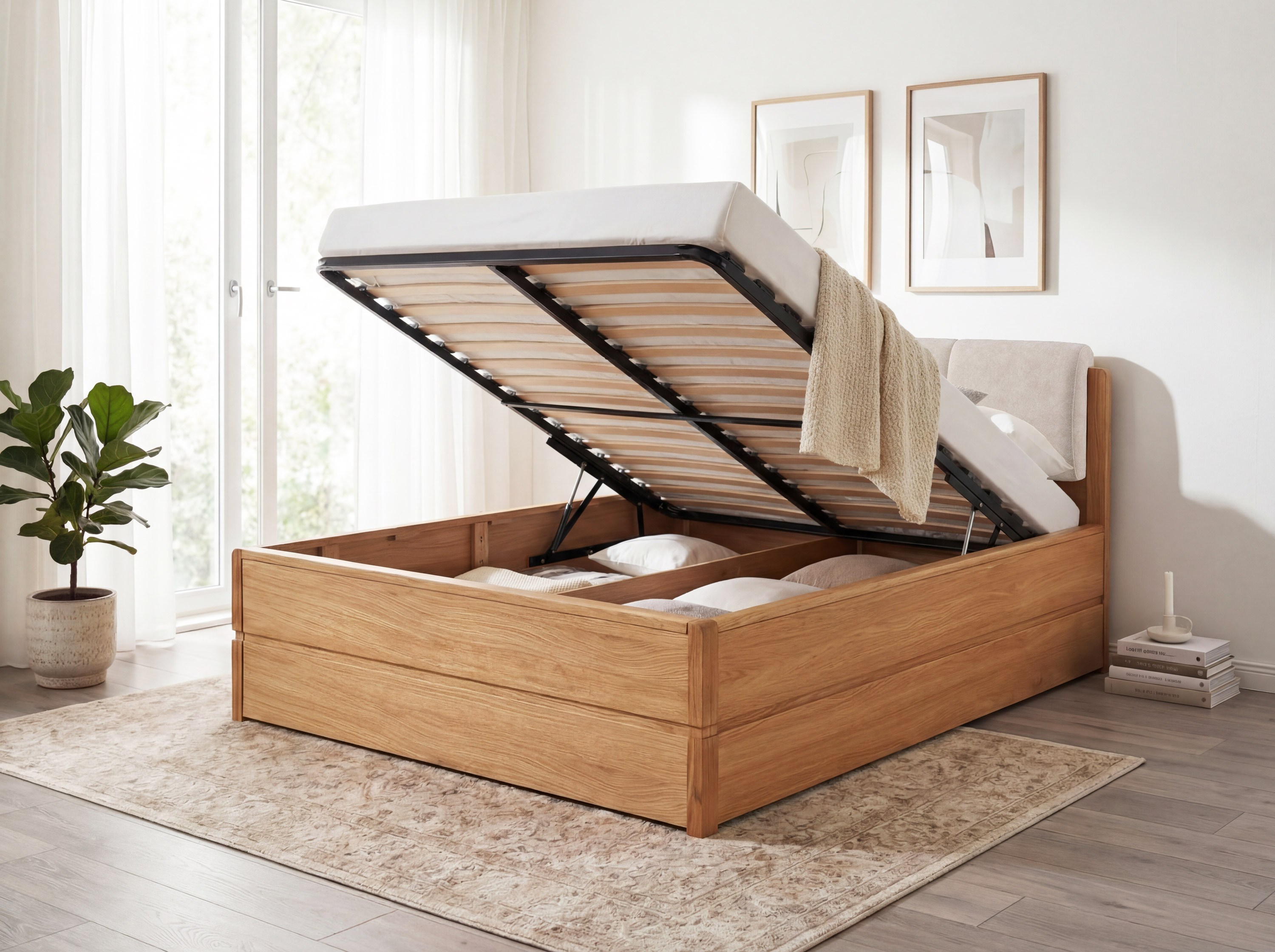 Masívna dubová posteľ Helsinki 180x200 s látkovým čelom D'oro