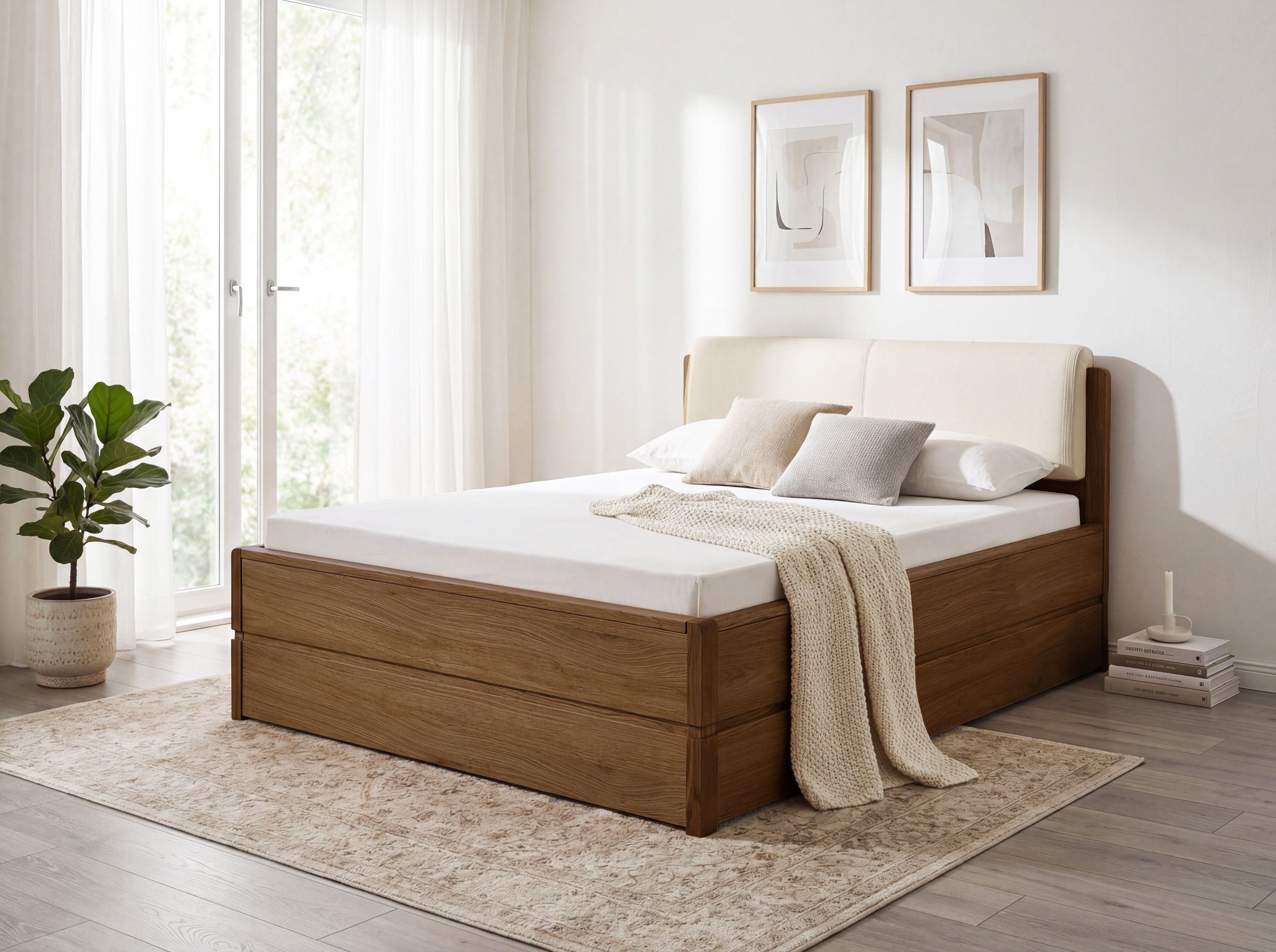 Dubová posteľ Helsinki 180x200 dub pálený s úložným priestorom a dyhou