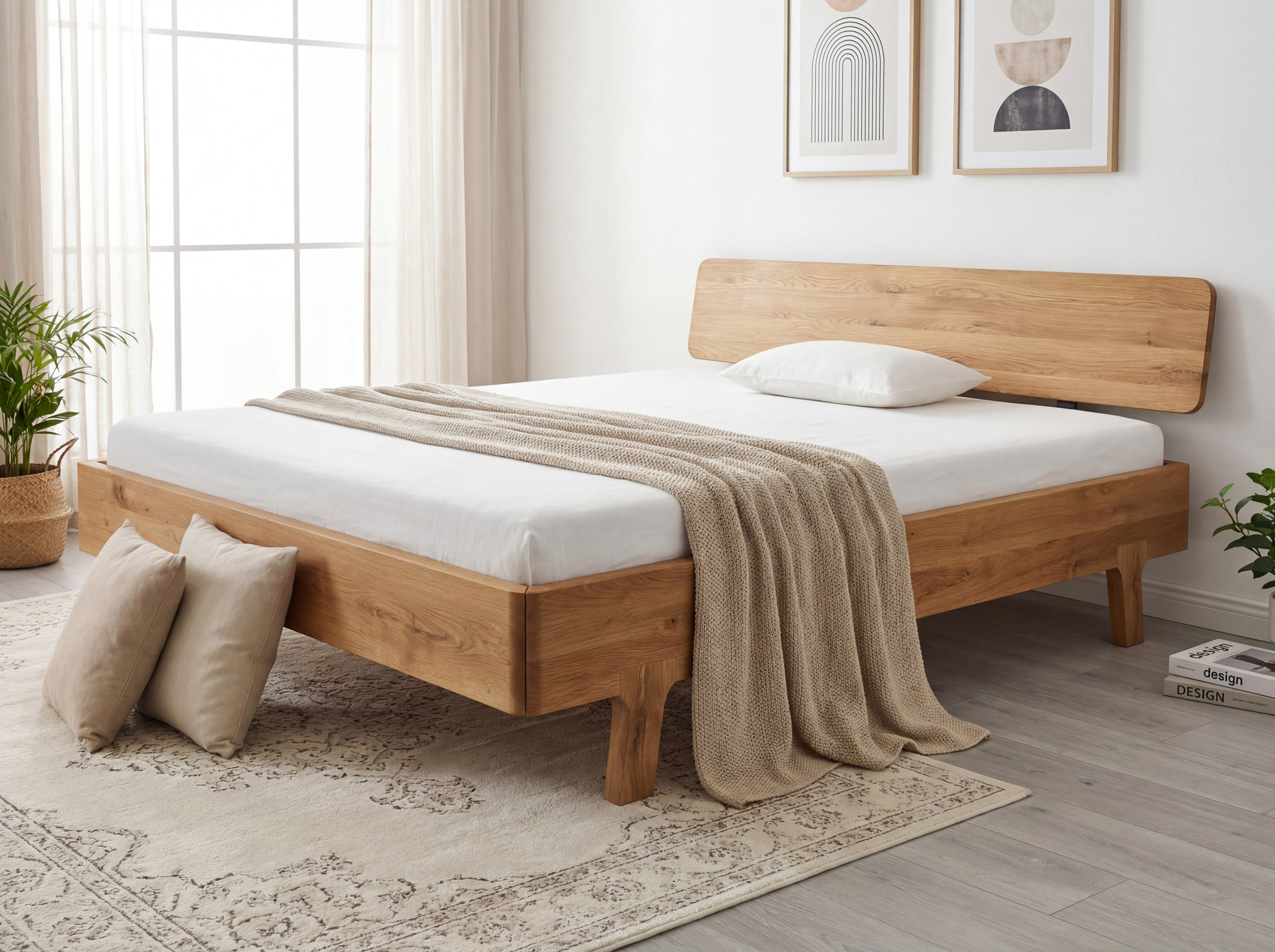 Lekerekített kétszemélyes ágy tömör vad tölgyből 180 x 200 cm