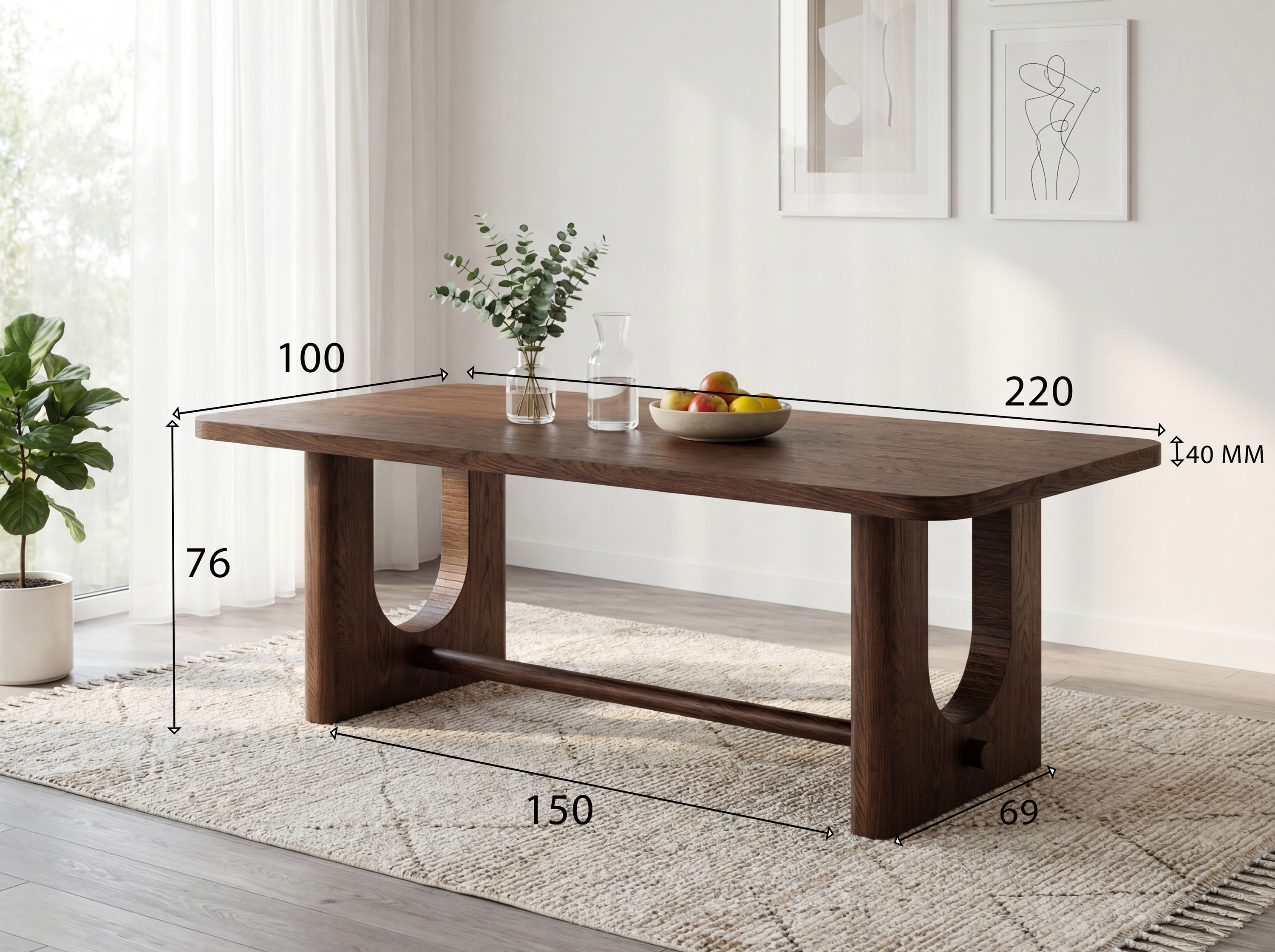 Richmond étkezőasztal 220x100 cm – méretek