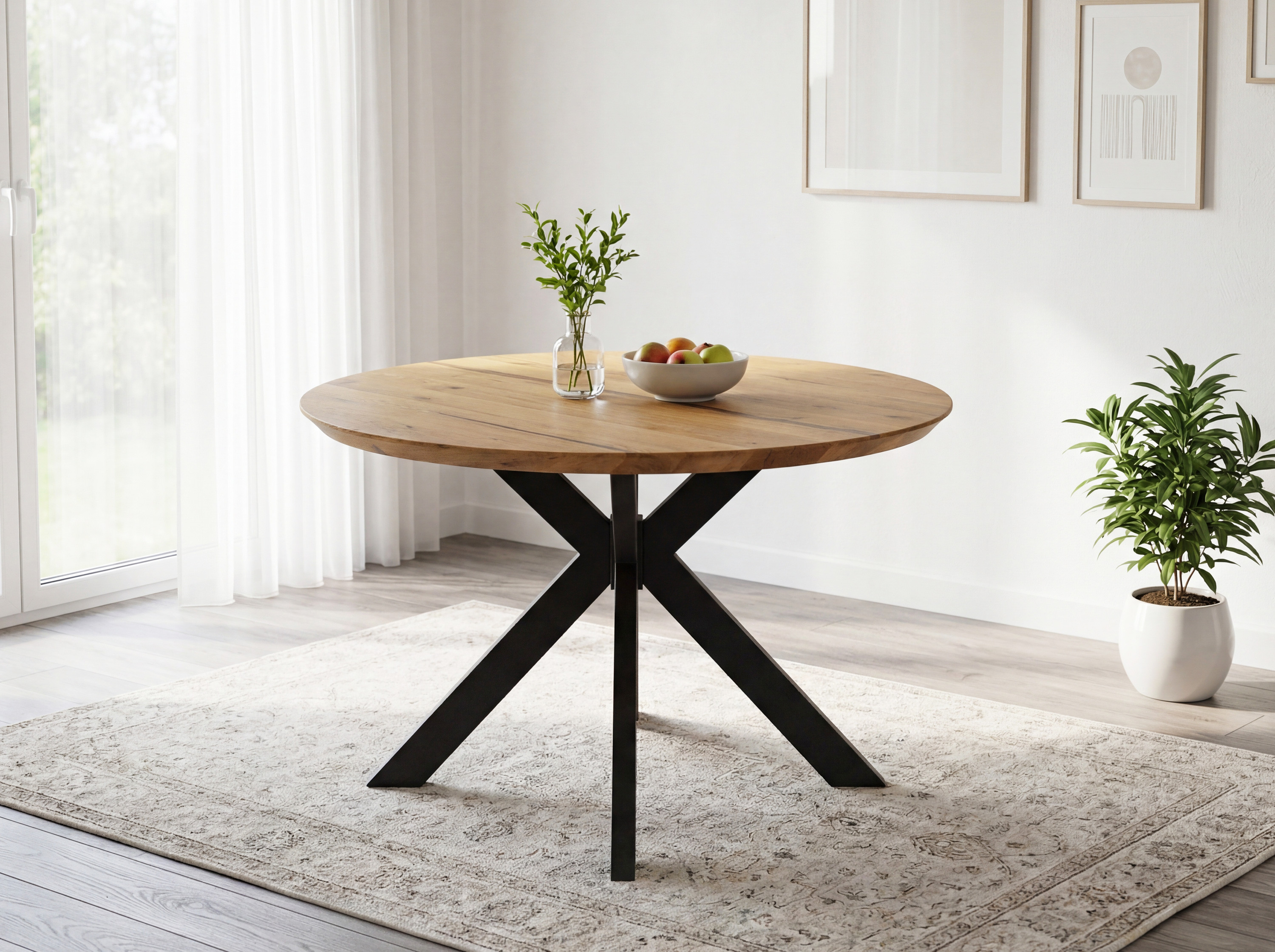 Kerek tölgy étkezőasztal + epoxi – természetes tömörfa, Simon modell