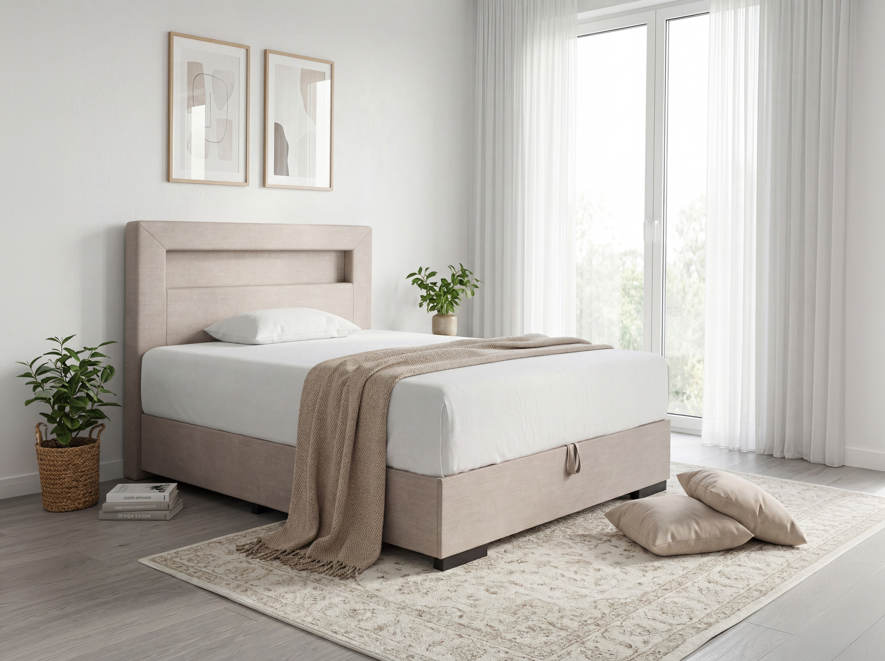 Bett 120 x 200 inklusive Matratze, Stauraum + LED