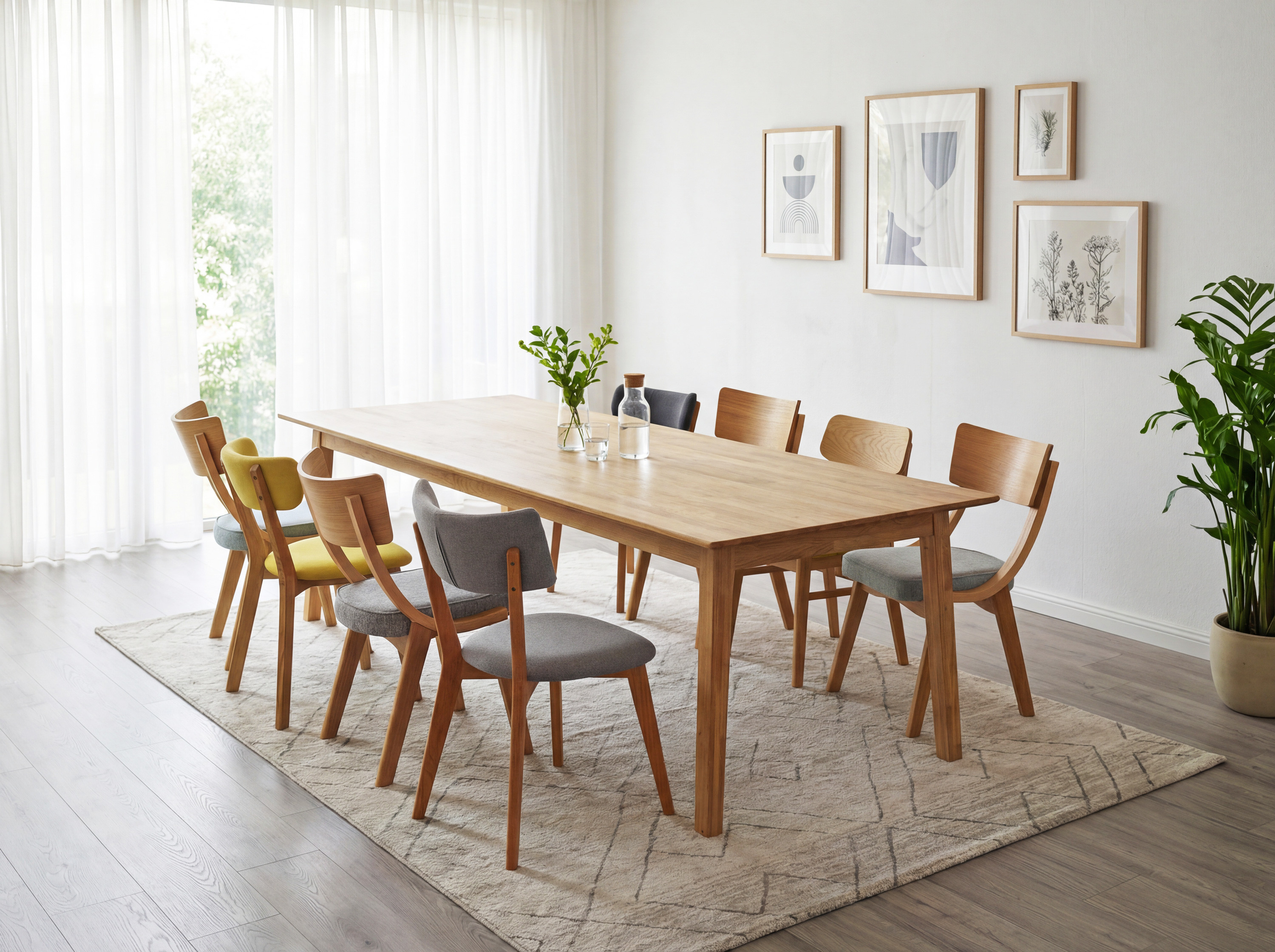 Massiver Eichenholztisch für bis zu 10 Personen mit den Maßen 250 x 100 cm