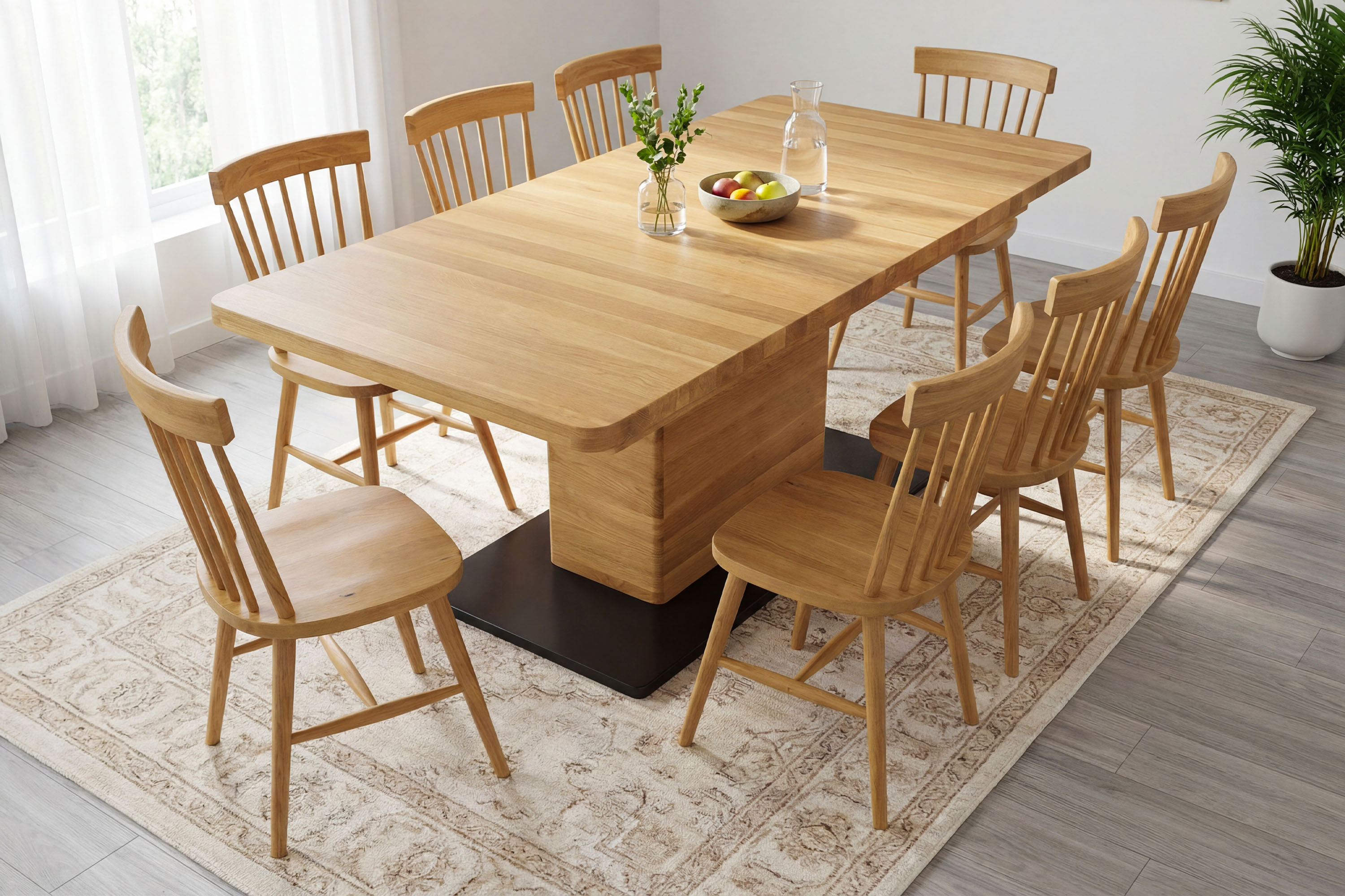 Dubový rozkladací jedálenský stôl na jednej nohe