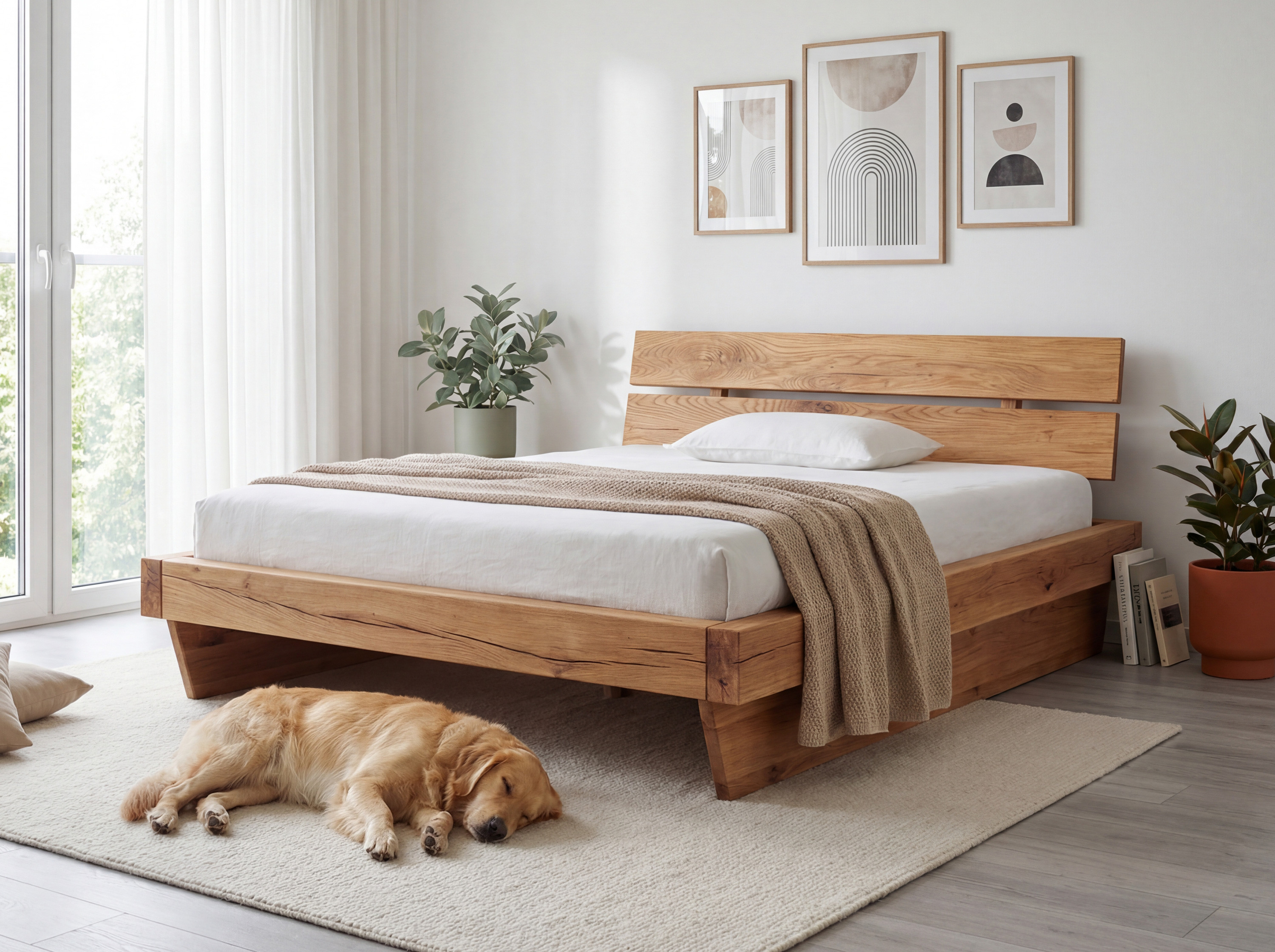 Komplett massives Eichenbett Terka – Detail der Konstruktion und des Kopfteils