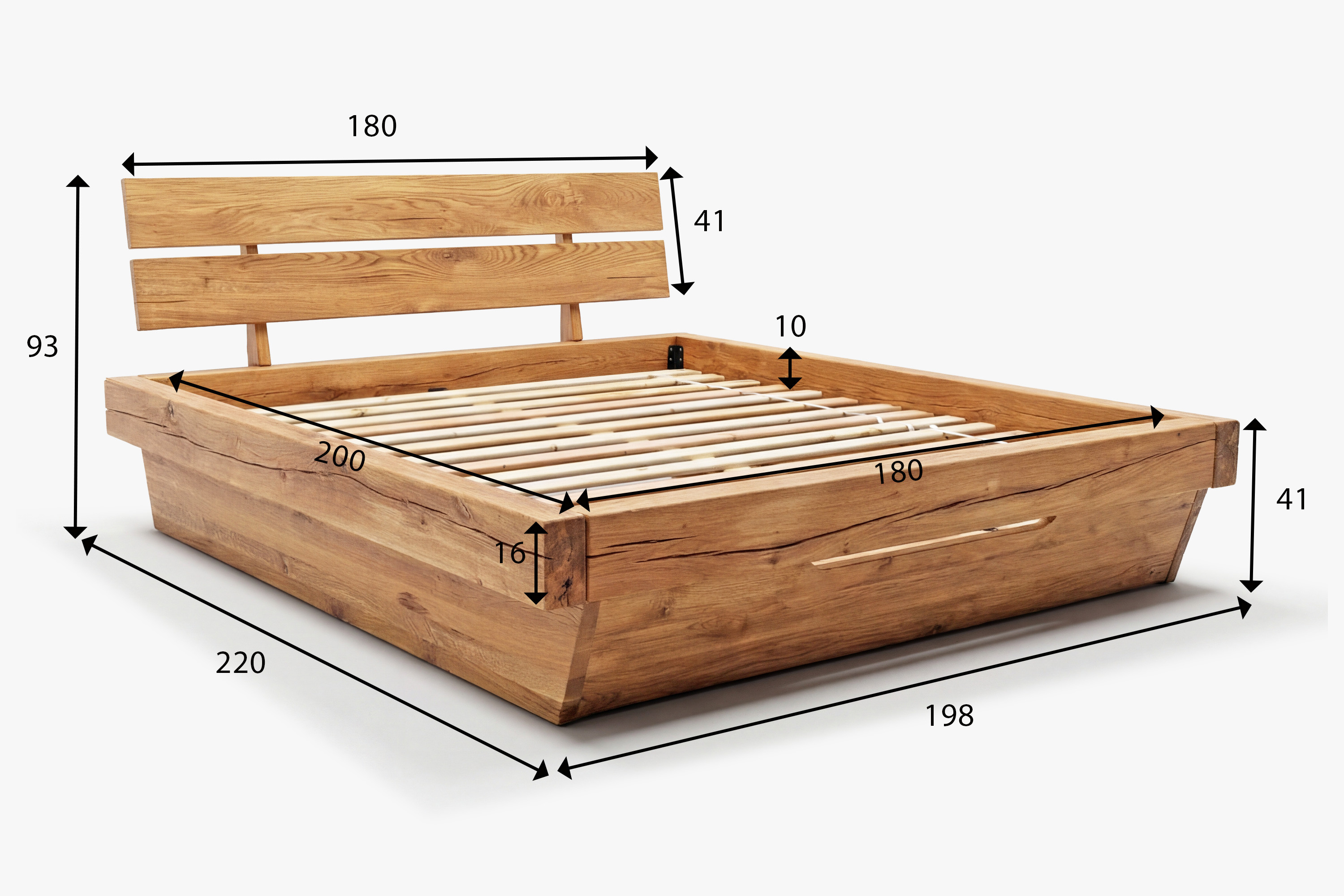 Eichenbett Terka 180 x 200 cm – Bettenmaße