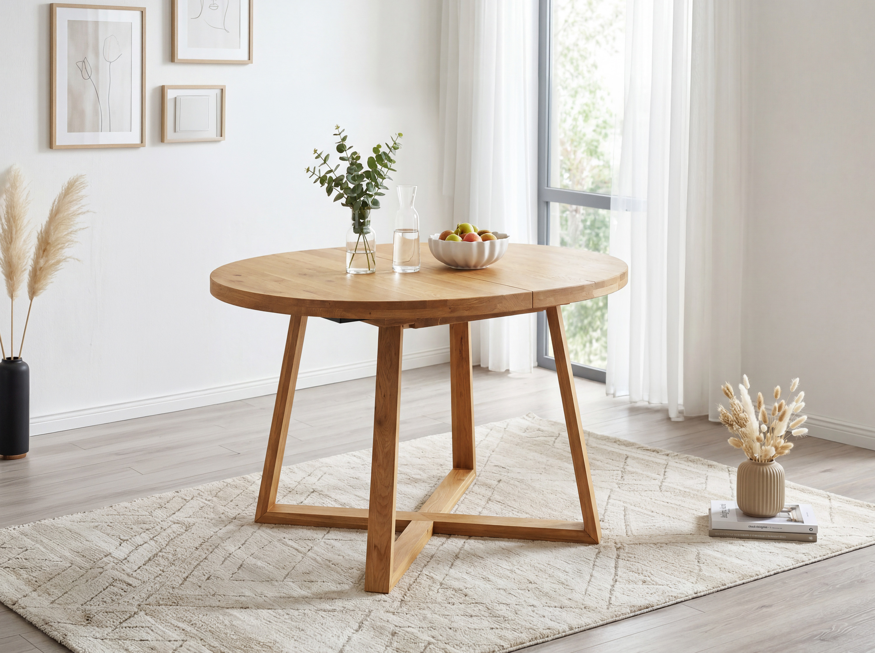 Masívny dubový jedálenský stôl Poznan – rozkladací guľatý stôl