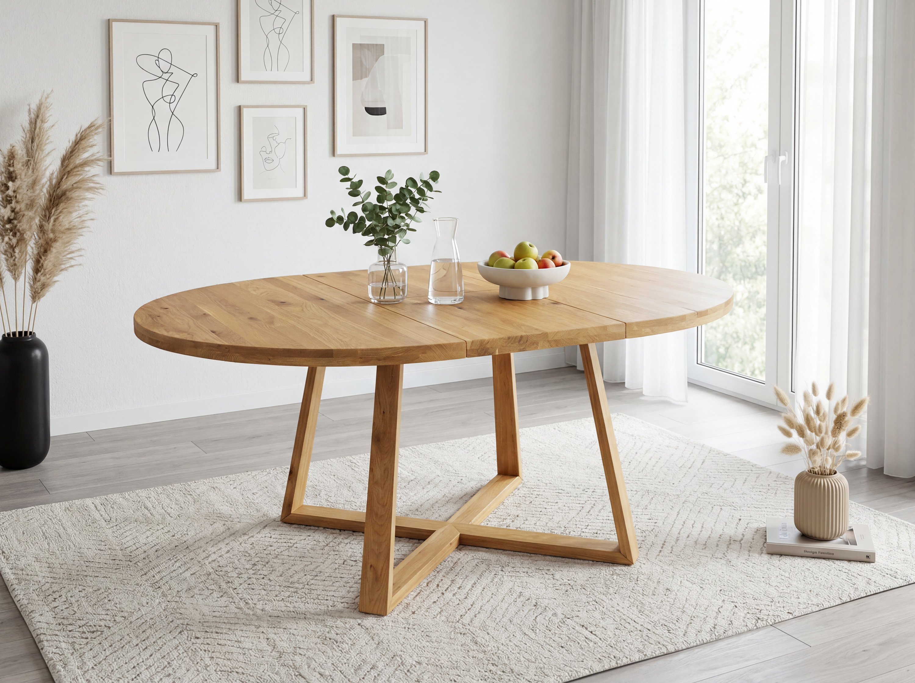 Guľatý rozkladací stôl Poznan z masívneho dubu ø120 cm