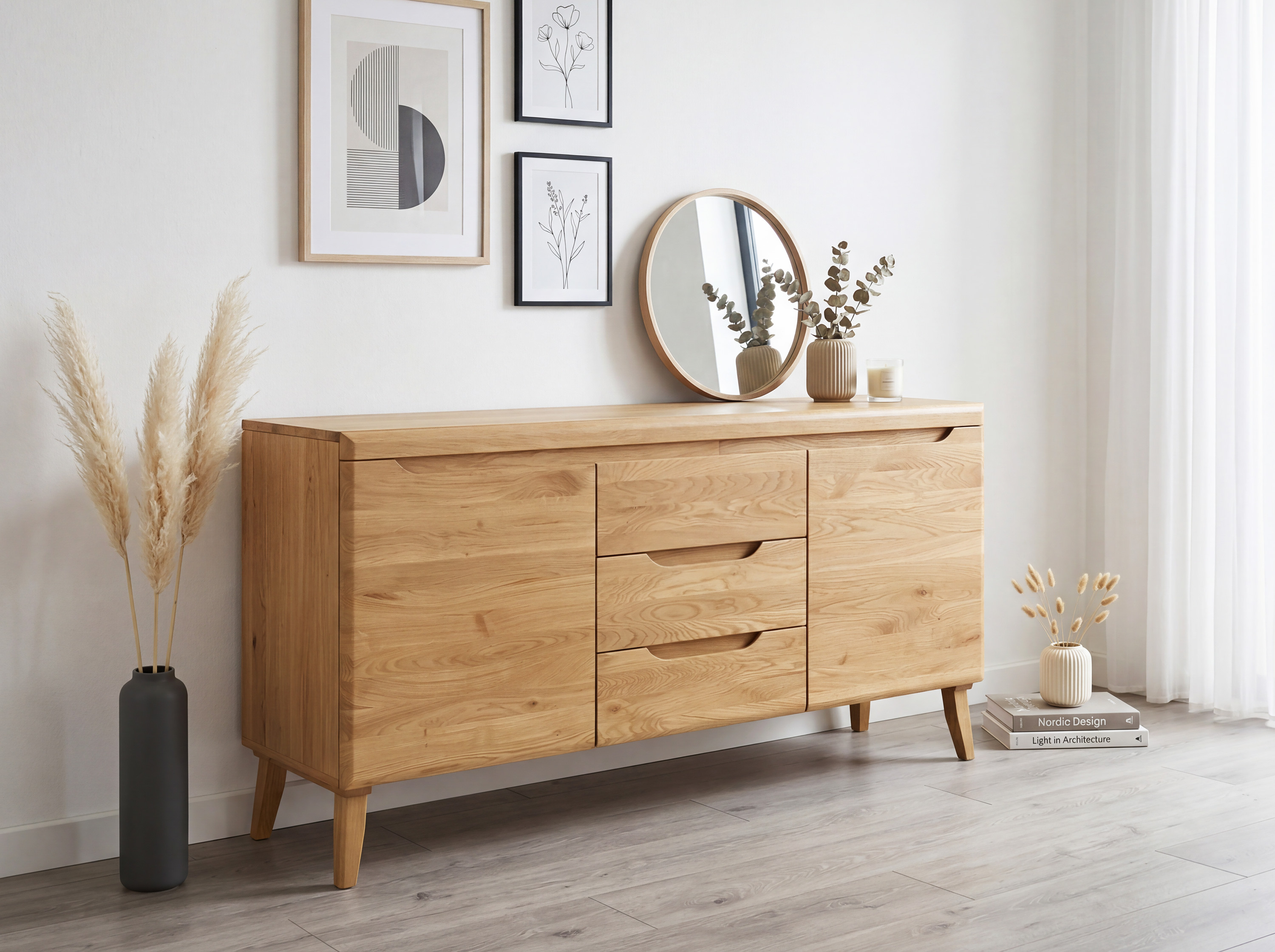 Praha tömör tölgy komód skandináv dizájnban 160 cm