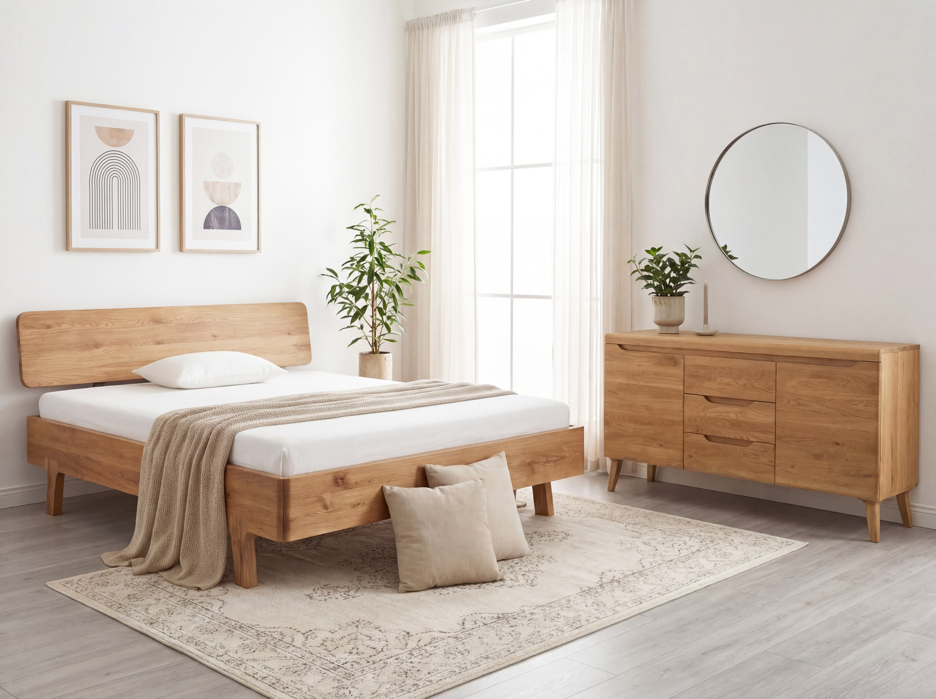 Praha tömör tölgy komód – skandináv stílus lábakkal