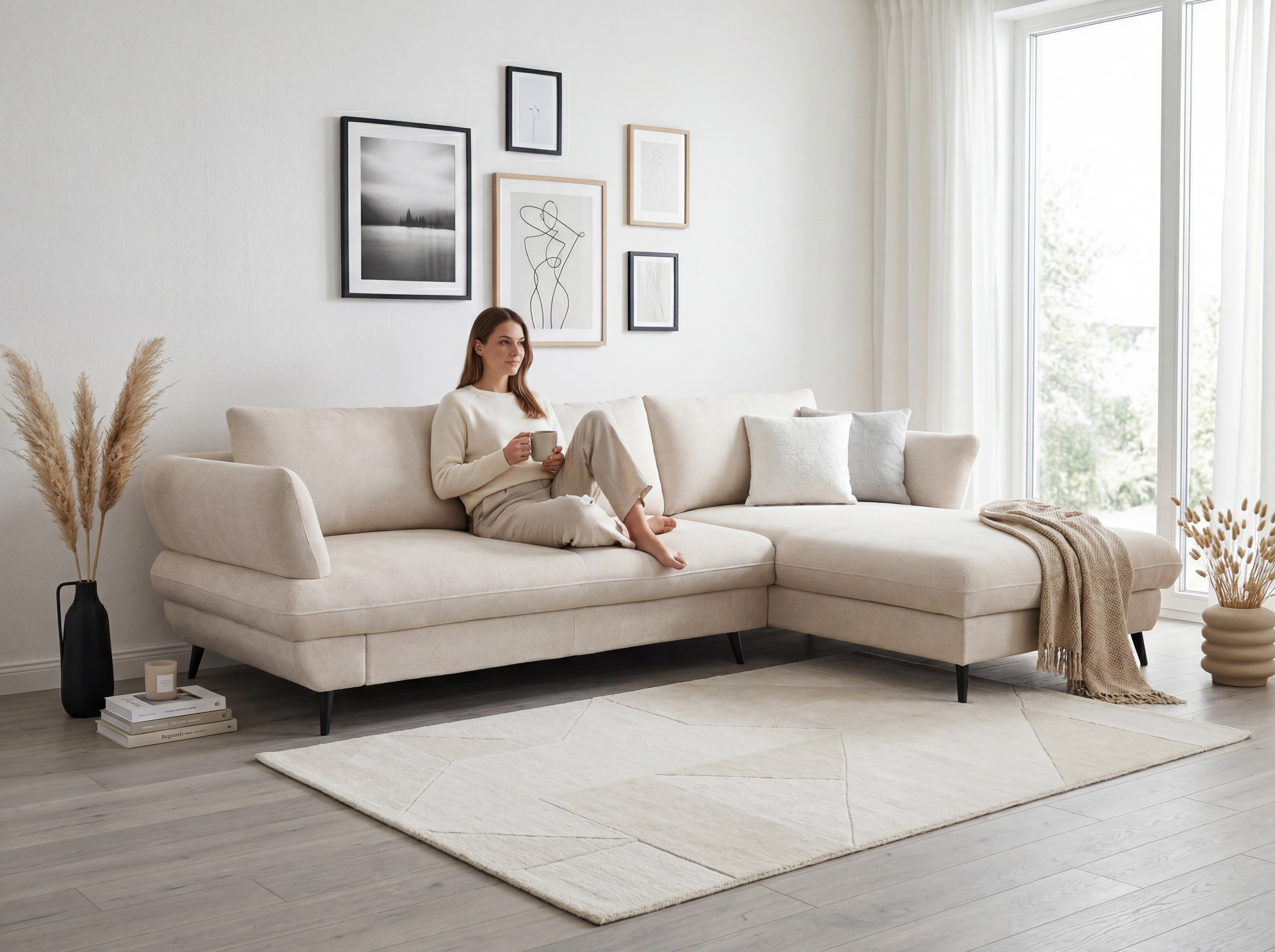 Rohová sedačka BALOU 2.5F-REC/BK v interiéri