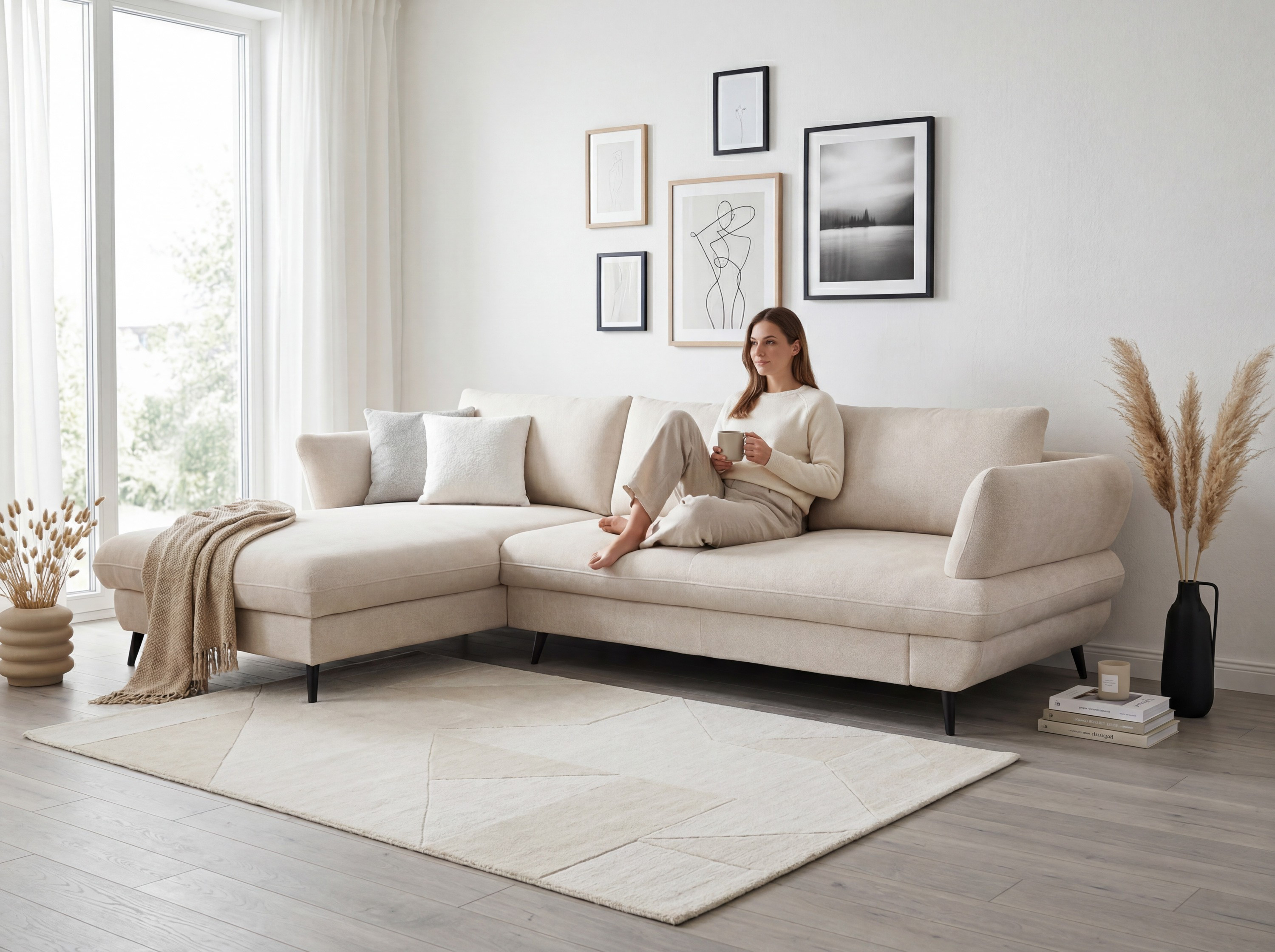 Rohová sedačka BALOU 2.5F-REC/BK v interiéri