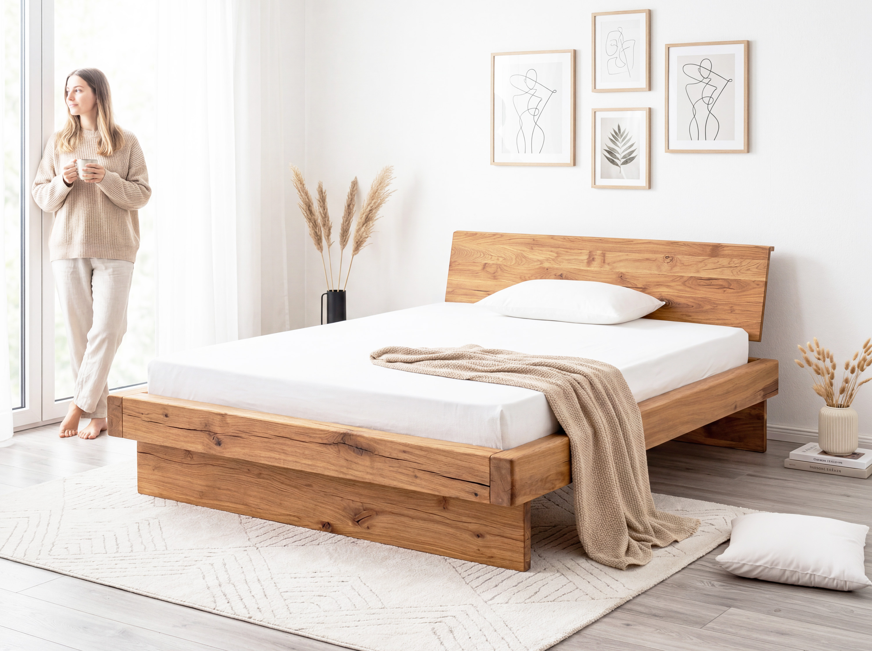 Massives Eichenbett Lara 180x200 cm aus natürlicher Eiche