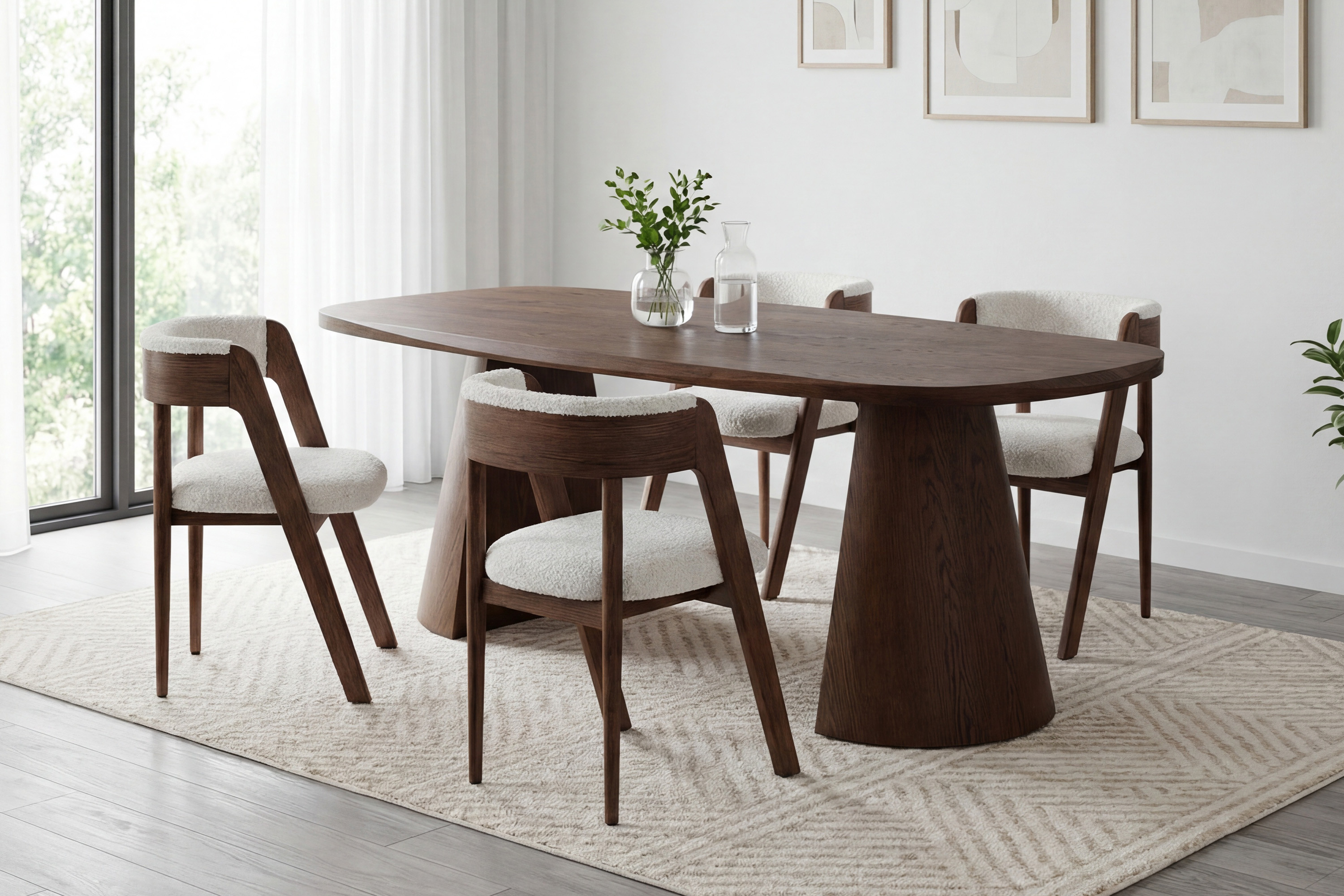 Vegas étkezőszék tölgyfa vázzal, dió színben és szürke-bézs kárpitozással