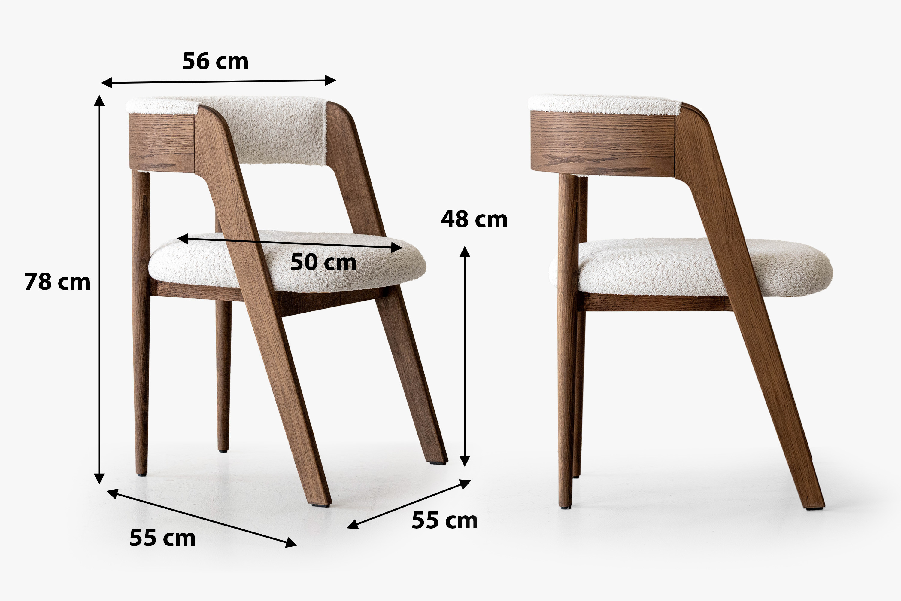 Vegas étkezőszék méretei – szélesség 56 cm, mélység 55 cm, magasság 78 cm, ülésmagasság 48 cm