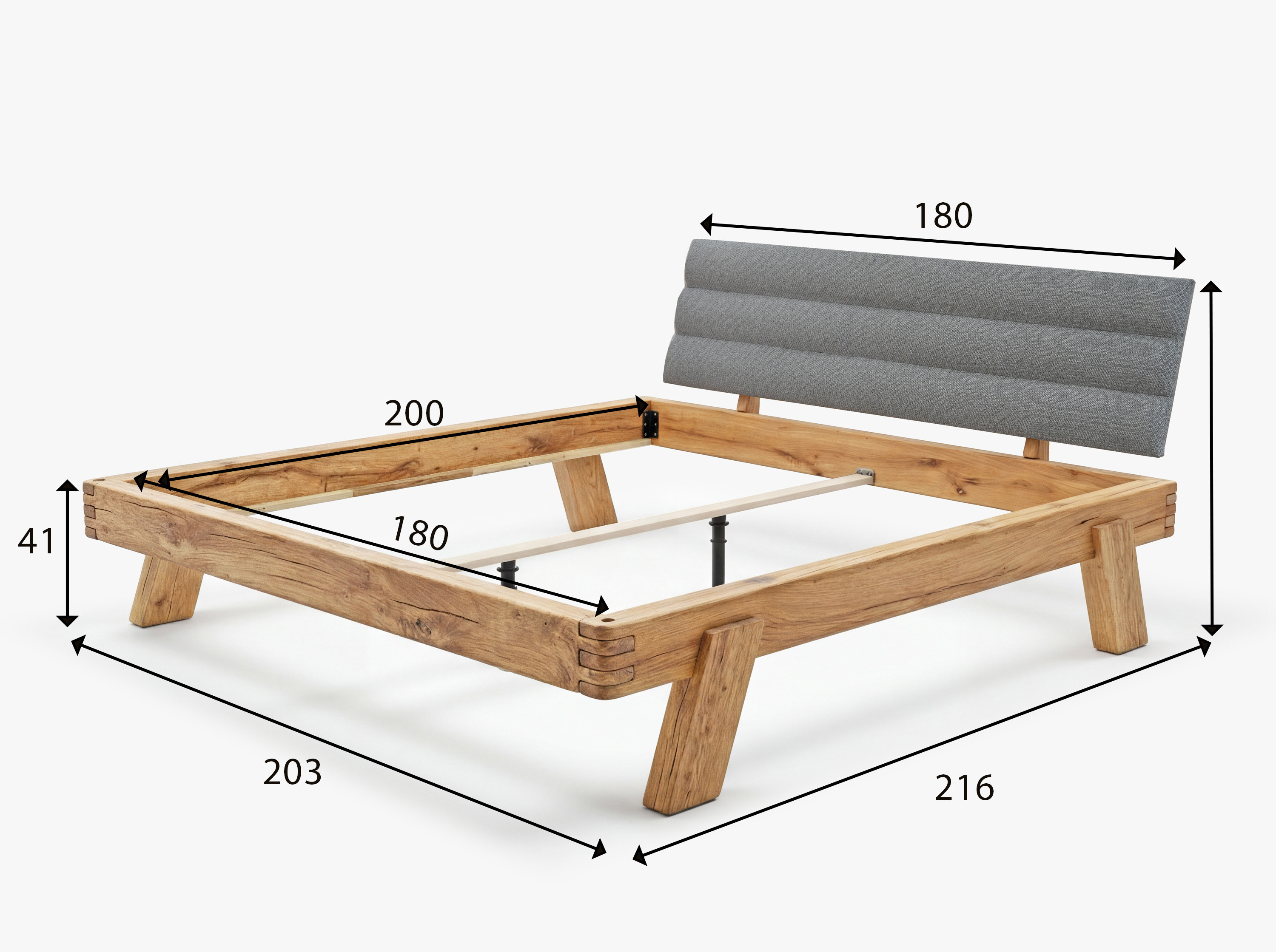 Dubová posteľ z trámov Matej 180x200 cm rozmery