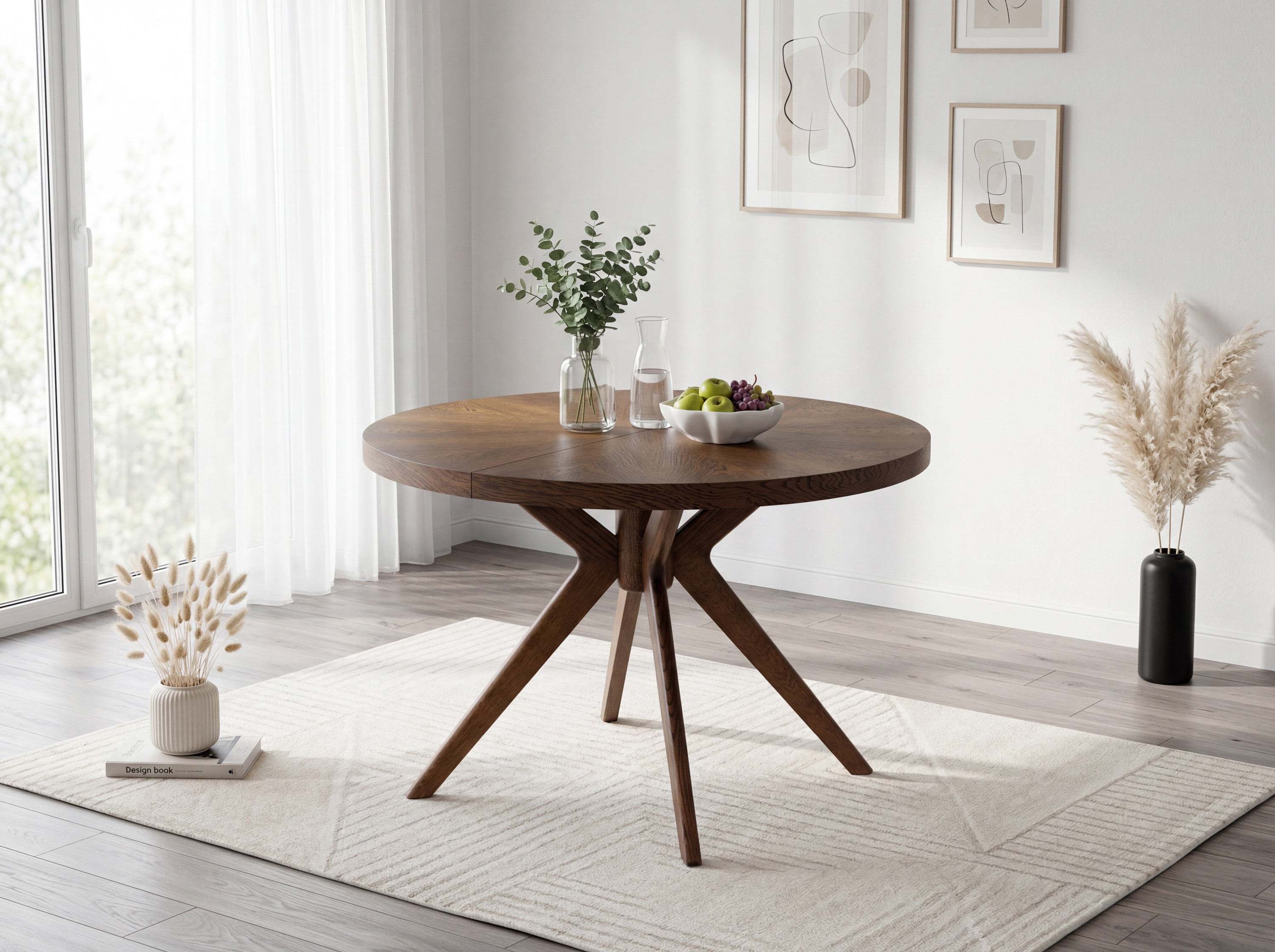 Runder ausziehbarer Esstisch in Nussbaumfarbe – Durchmesser 100 cm