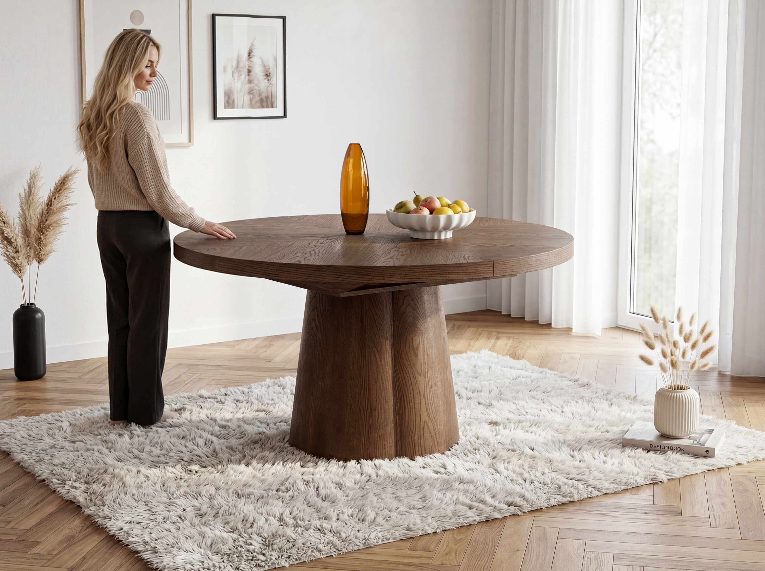 Bővíthető Cloud étkezőasztal tölgyfurnérból – kúpos talp részlet