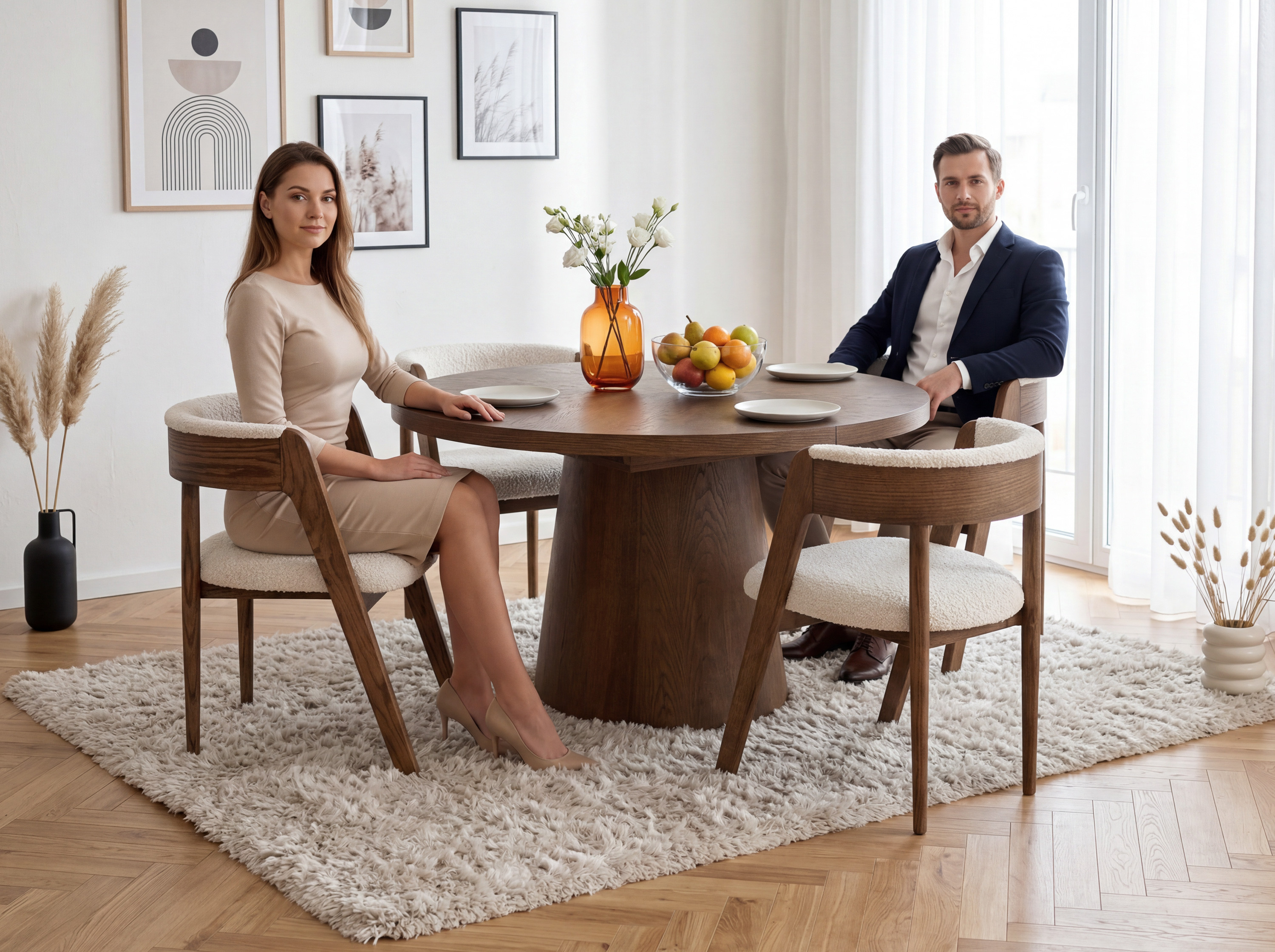 Cloud étkezőasztal tölgyfurnérból dió – méretek: átmérő 130 cm, szétnyitva 180 cm, magasság 77 cm