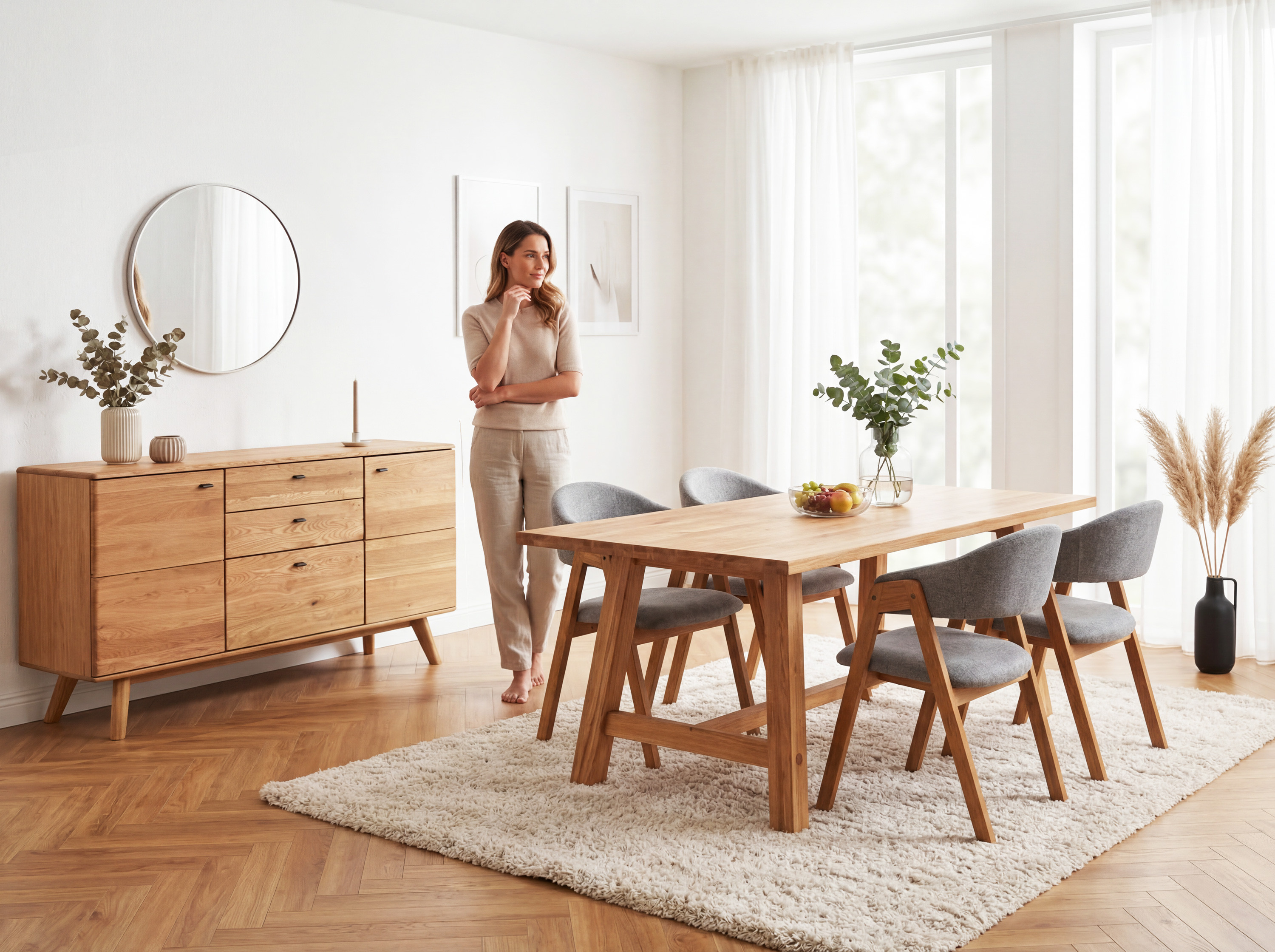 Dubový stôl Gamburg s prekríženými nohami – detail spracovania