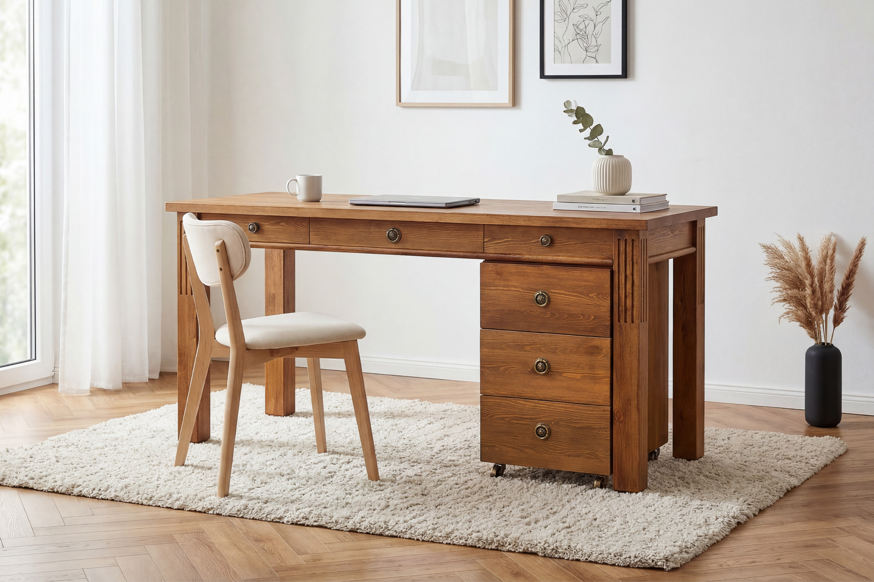 PC stôl Prestige z masívneho dreva v hnedom laku 160x76x60 cm