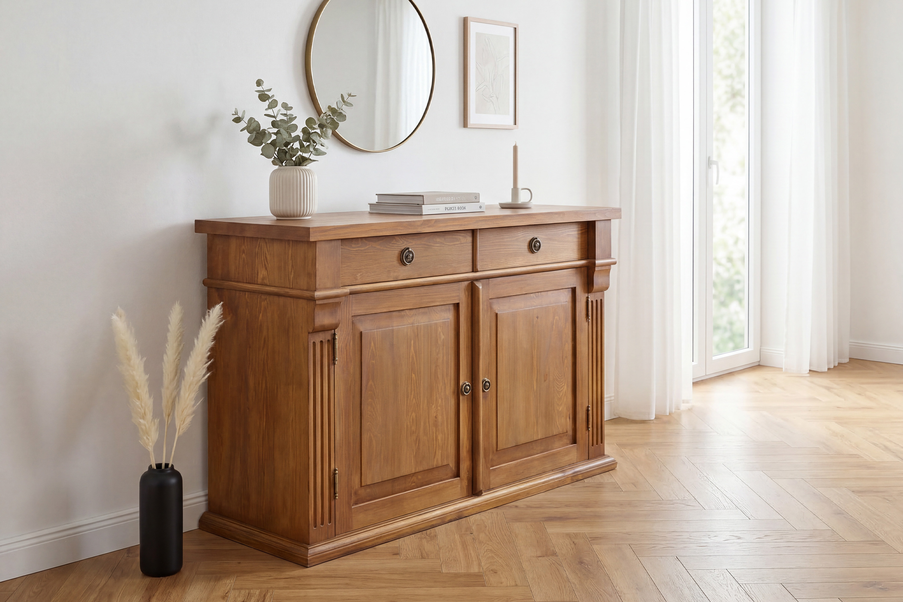 Komoda Prestige COM-64 z masívnej borovice v hnedom laku