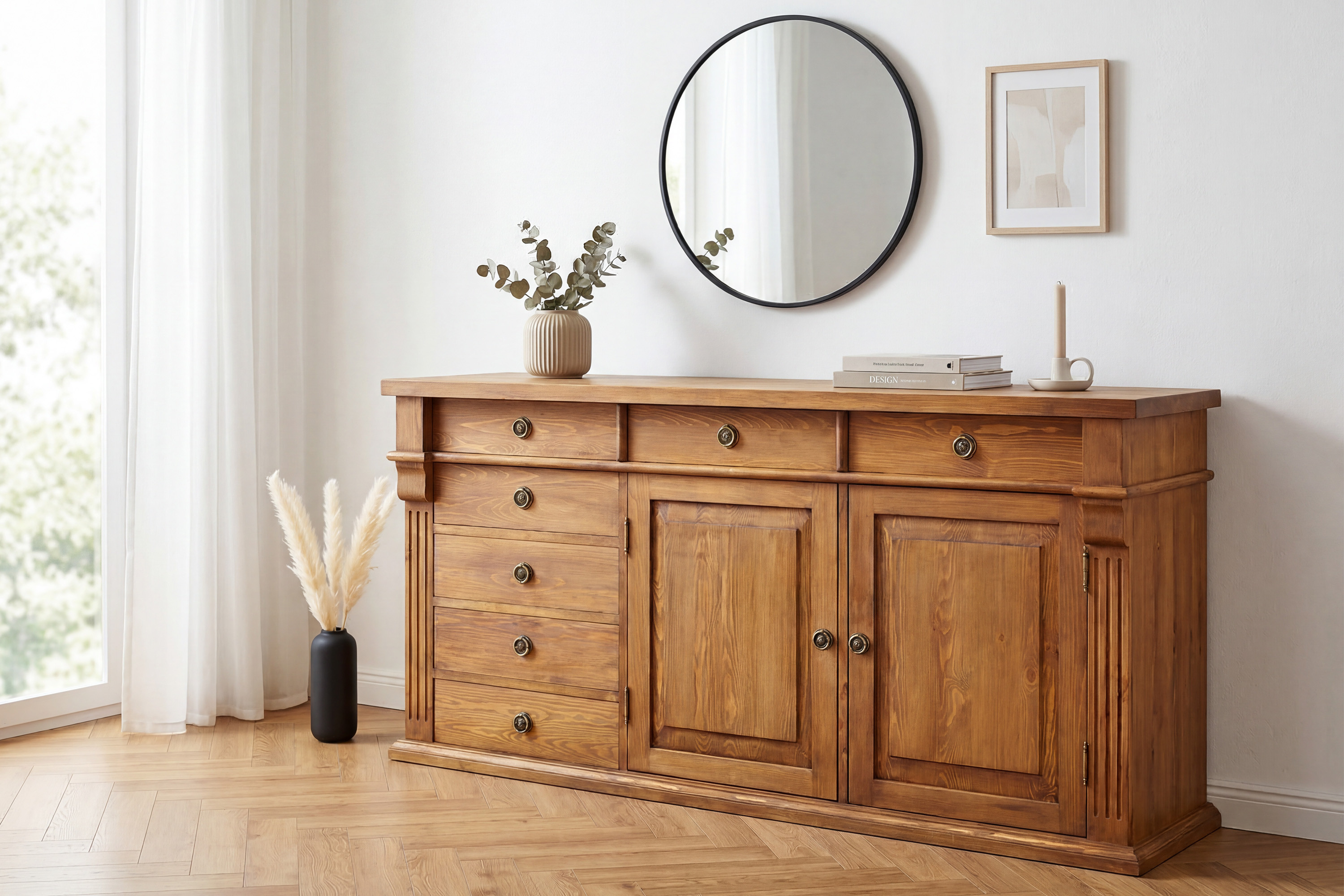 Komoda Prestige D-COM-69 z masívnej borovice v hnedom laku