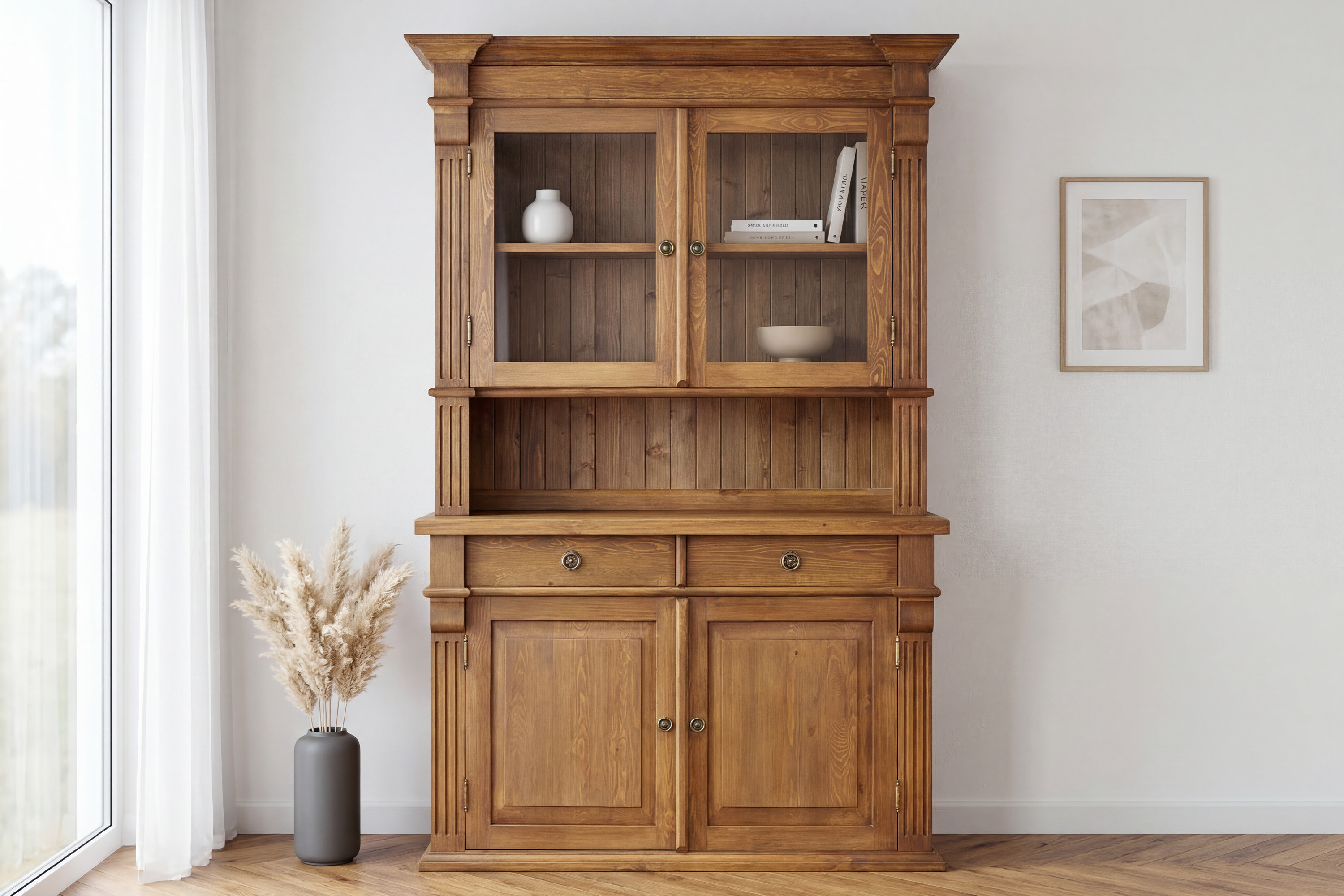 Príborník Prestige D-KRI-64 z masívnej borovice v hnedom laku s patinou