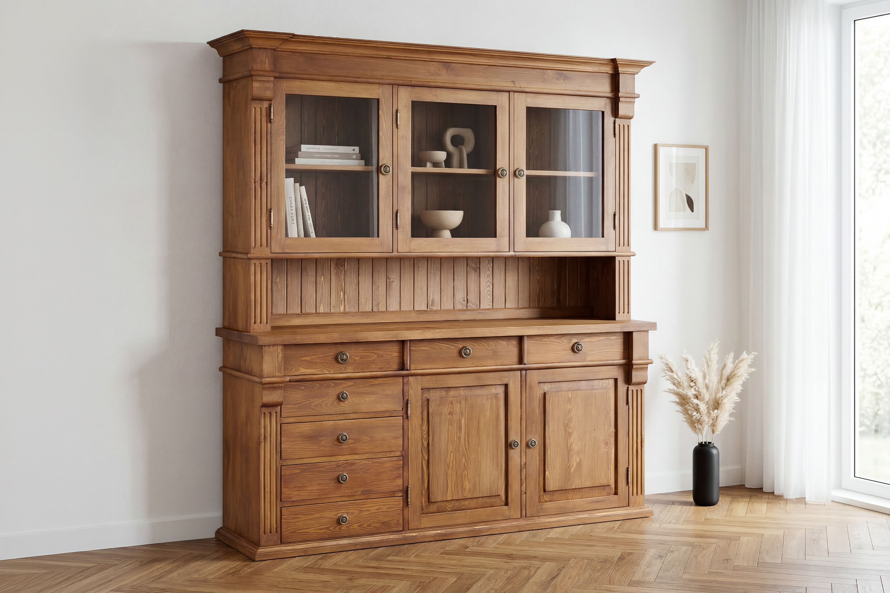 Príborník Prestige D-KRI-69 z masívnej borovice v hnedom laku s patinou